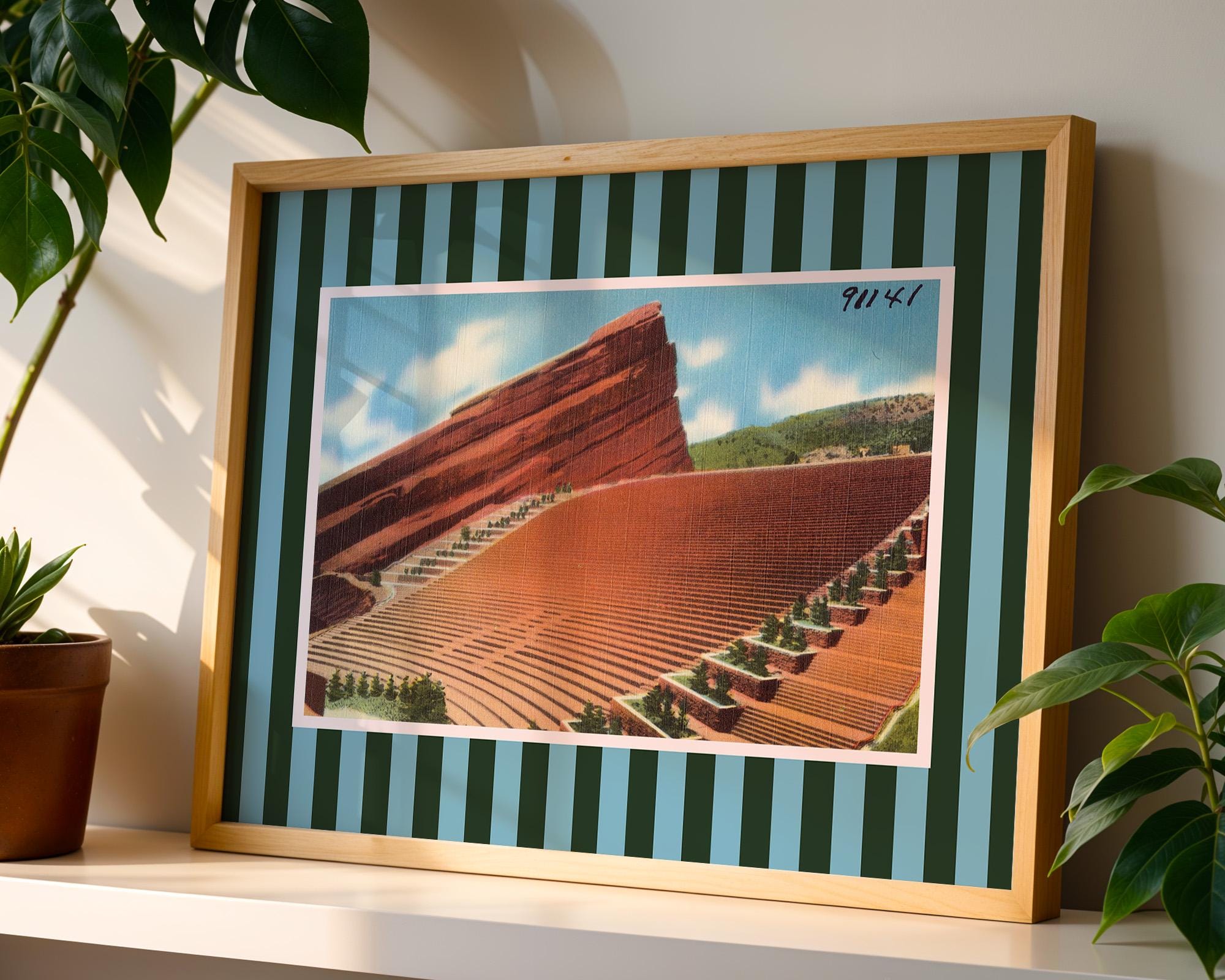 Vintage Red Rocks Print Digital Download Retro Colorado Mountain Poster Horizontal Wall Art Colorful CO Printable Trendy Striped Artwork