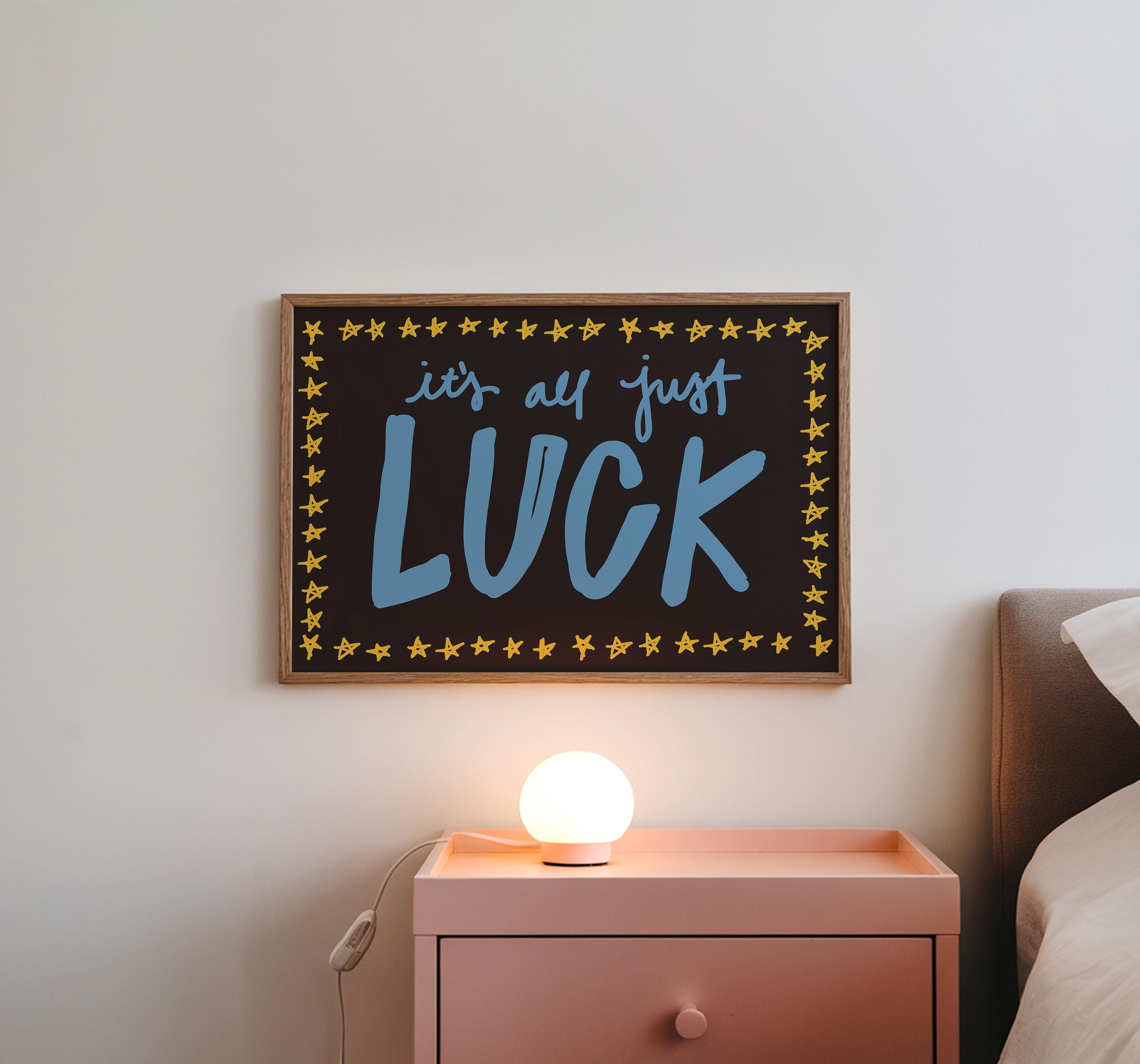 Luck Art Print, Retro Wall Art, Trendy Aesthetic Wall Decor, Apartment Art, Dorm Room Wall Art, Star Living Room Printable, Handwritten art