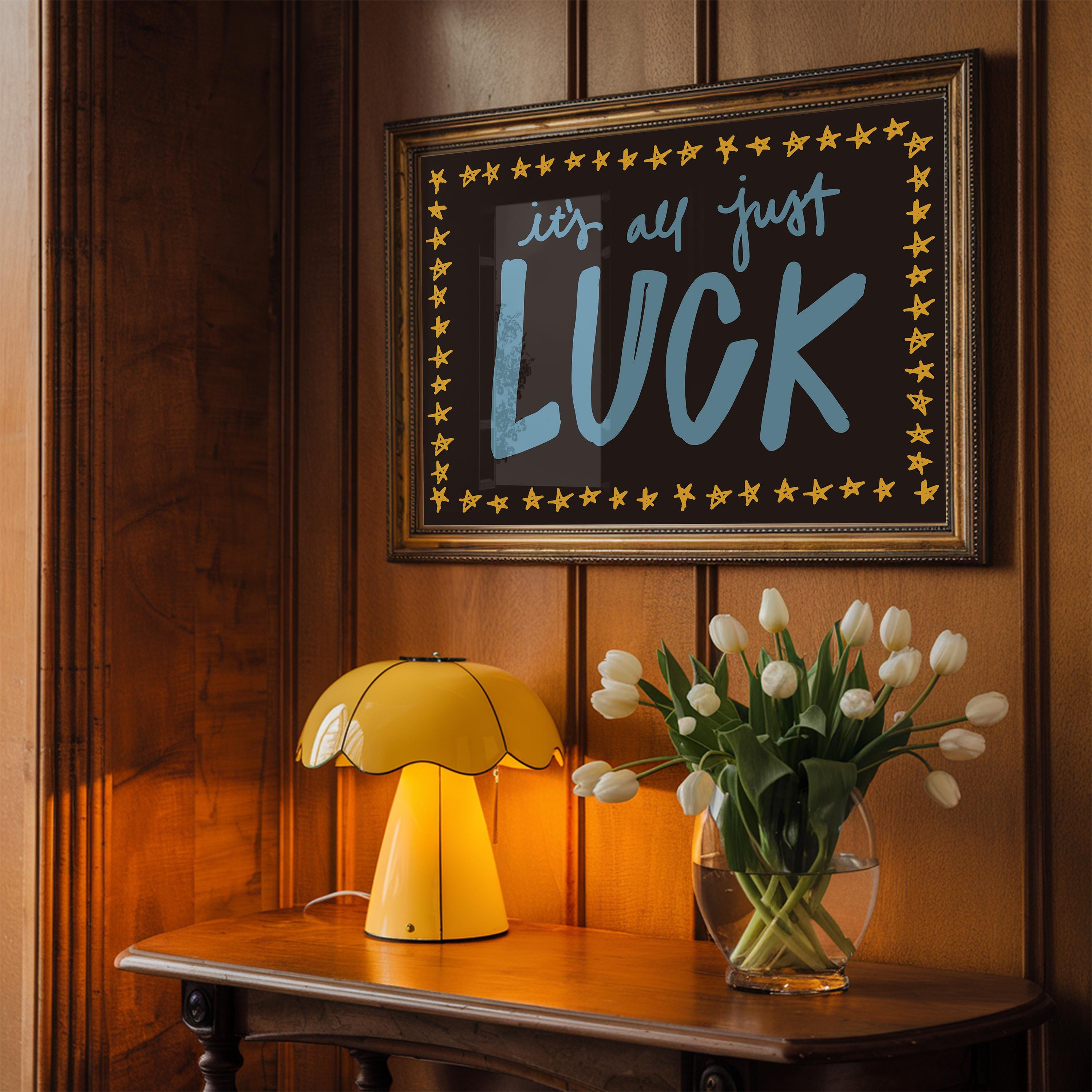 Luck Art Print, Retro Wall Art, Trendy Aesthetic Wall Decor, Apartment Art, Dorm Room Wall Art, Star Living Room Printable, Handwritten art