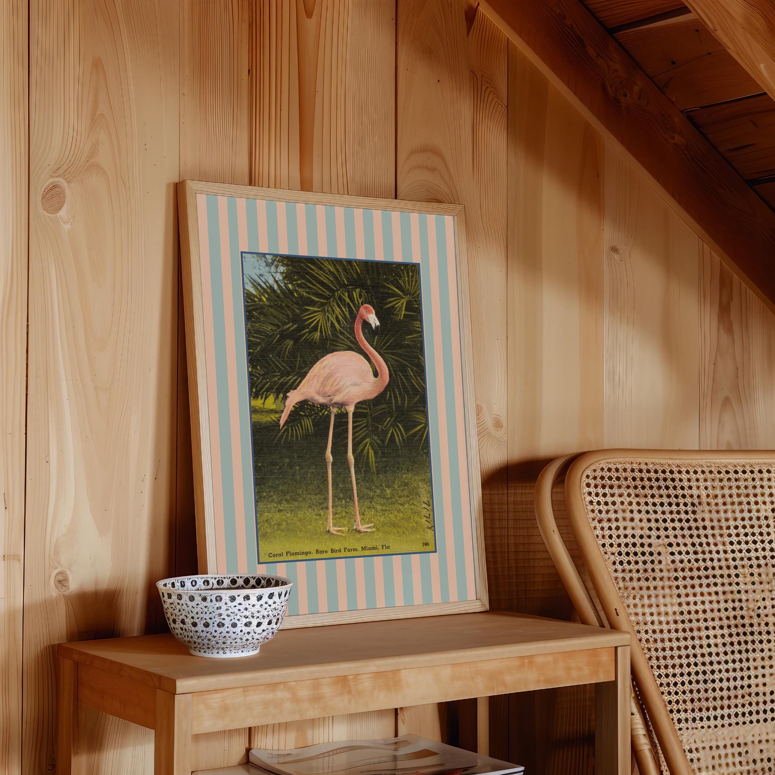 Flamingo Wall Art, Florida Travel Poster Print, Trendy Striped Poster, Printable Bedroom Decor, Flamingo Downloadable Print, Tropical art