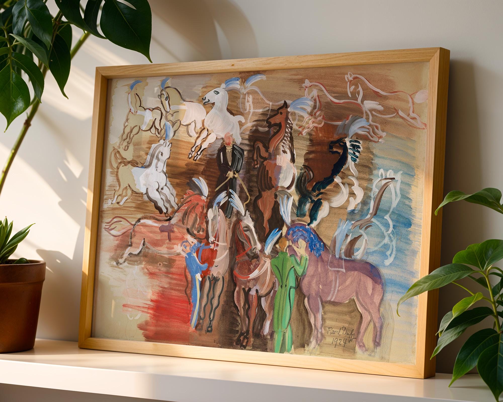 Abstract Equestrian Wall Art | Farmhouse Decor, Landscape Oil Painting | Vintage Painting Downloadable Print | Horse Lover Gift, Dufy Print