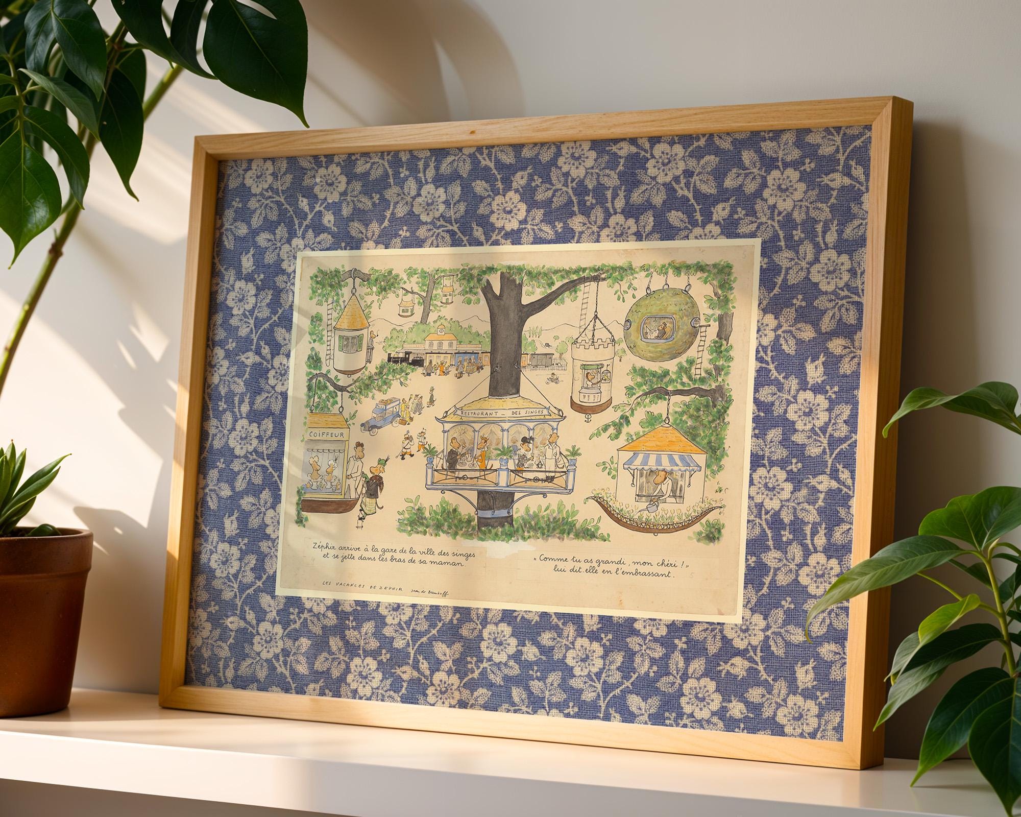 Vintage Babar Nursery DIGITAL DOWNLOADS, Set of 4 patterned prints, Kids Room Decor, Literary Elephant Wall Art, kids Room, zephir monkey