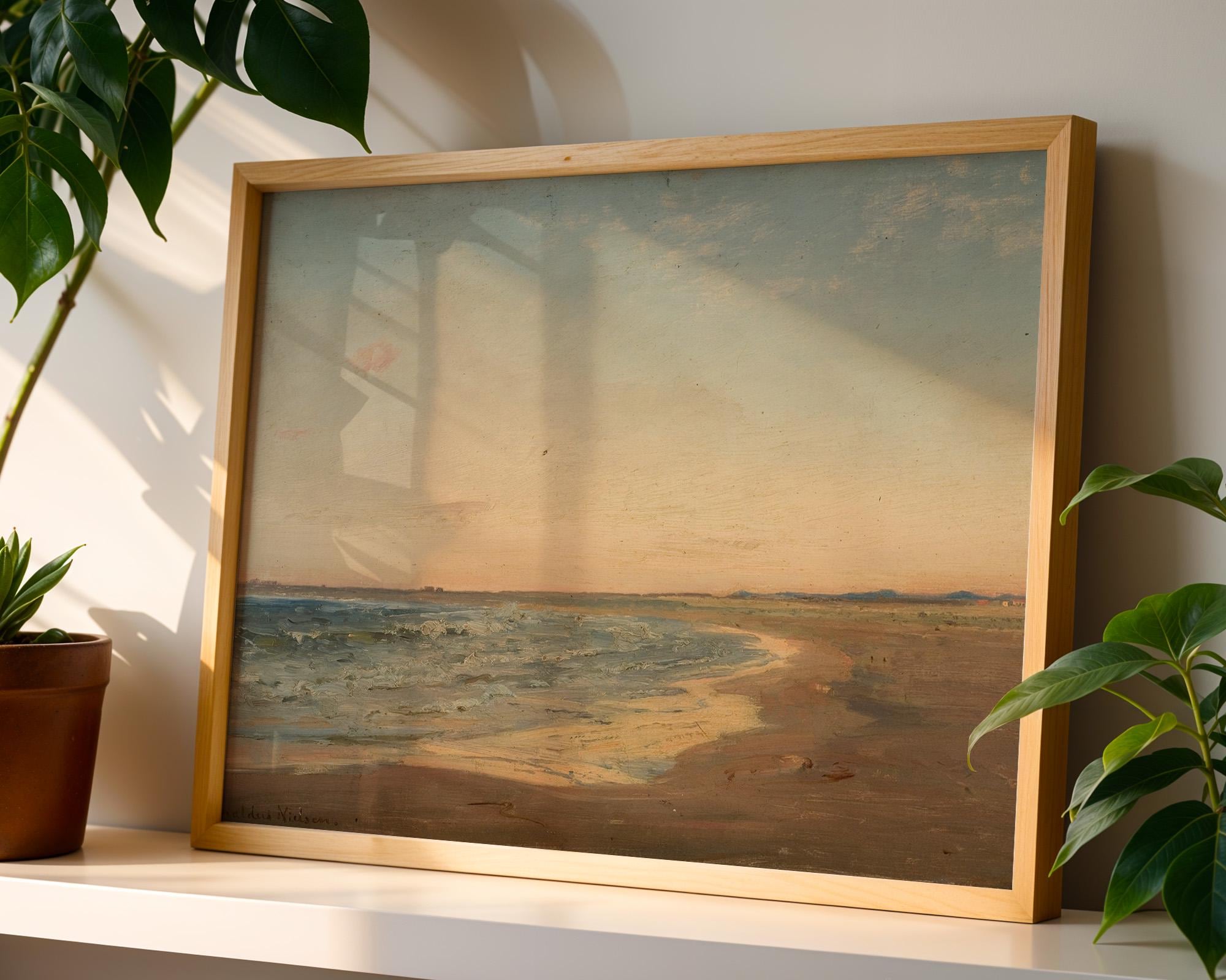 Coastal Wall Art, Vintage Beach Scene, Neutral Beach Decor (Digital Download)