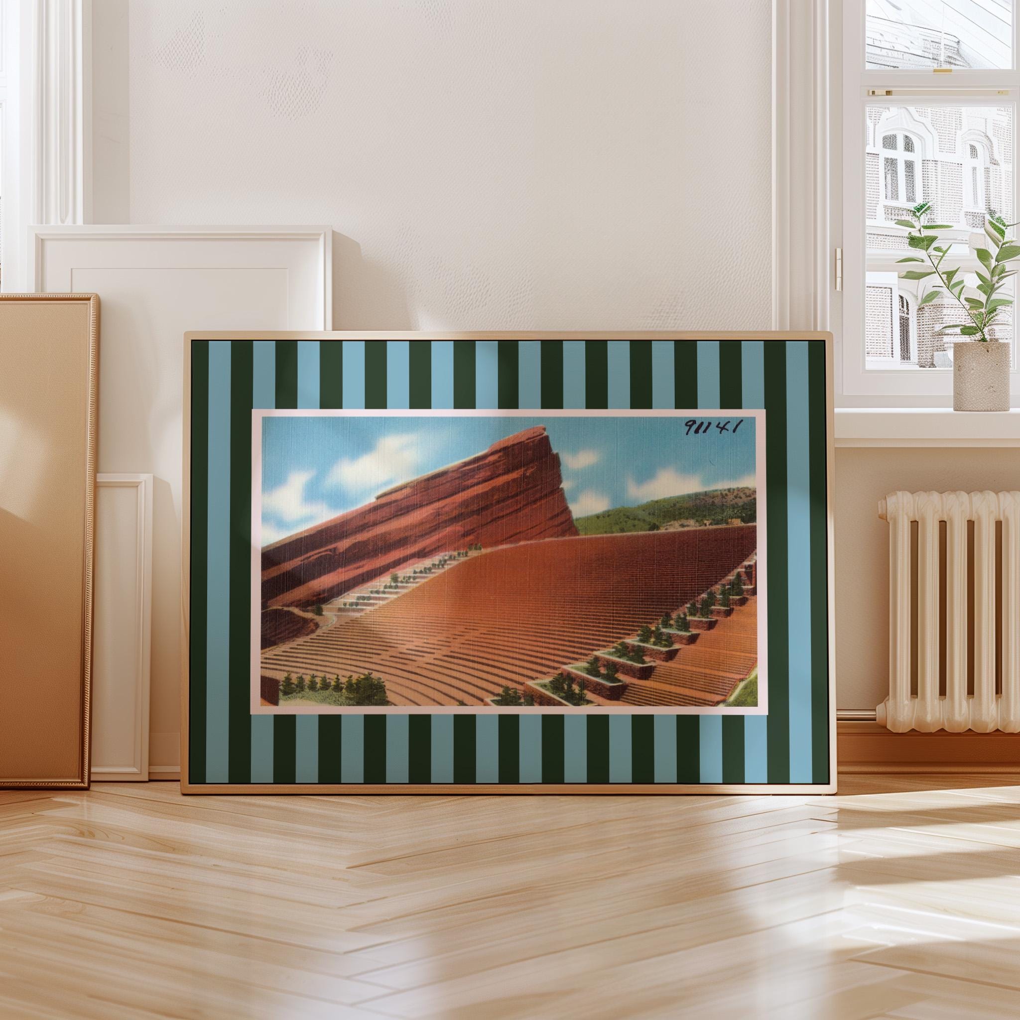 Vintage Red Rocks Print Digital Download Retro Colorado Mountain Poster Horizontal Wall Art Colorful CO Printable Trendy Striped Artwork