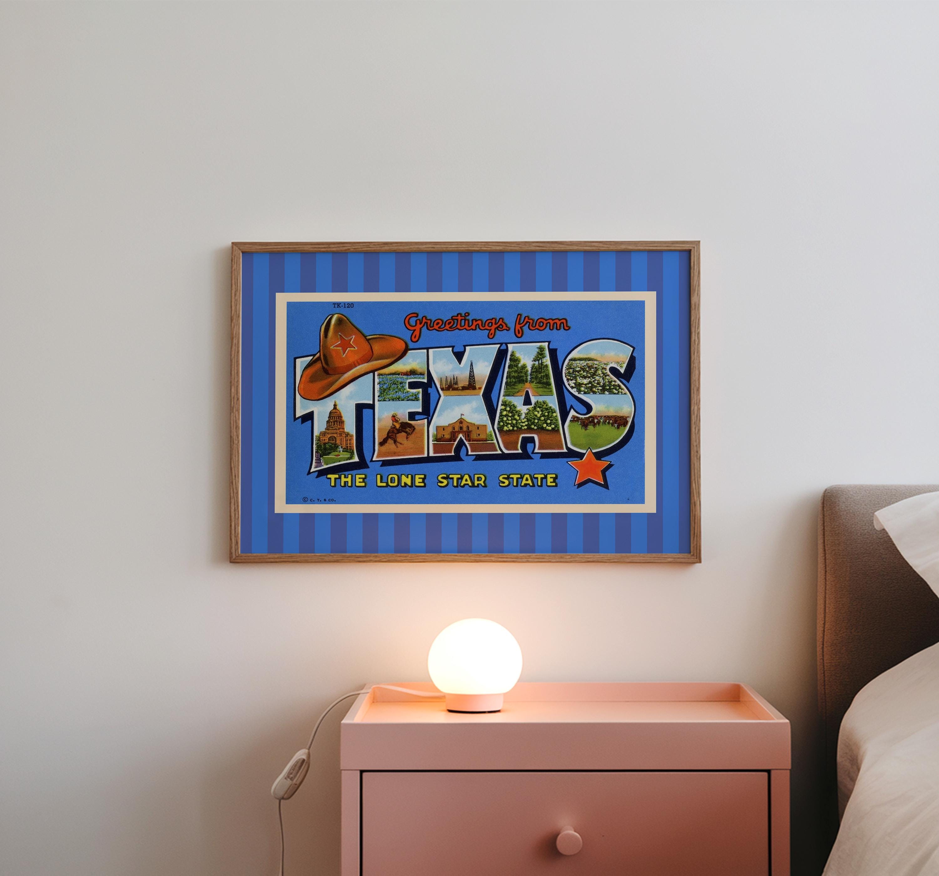 Texas Wall Art Print Digital Download Orange Pink Texas Poster Retro Travel Prints Texas Dorm Decor Horizontal Texas Photo Longhorn Print
