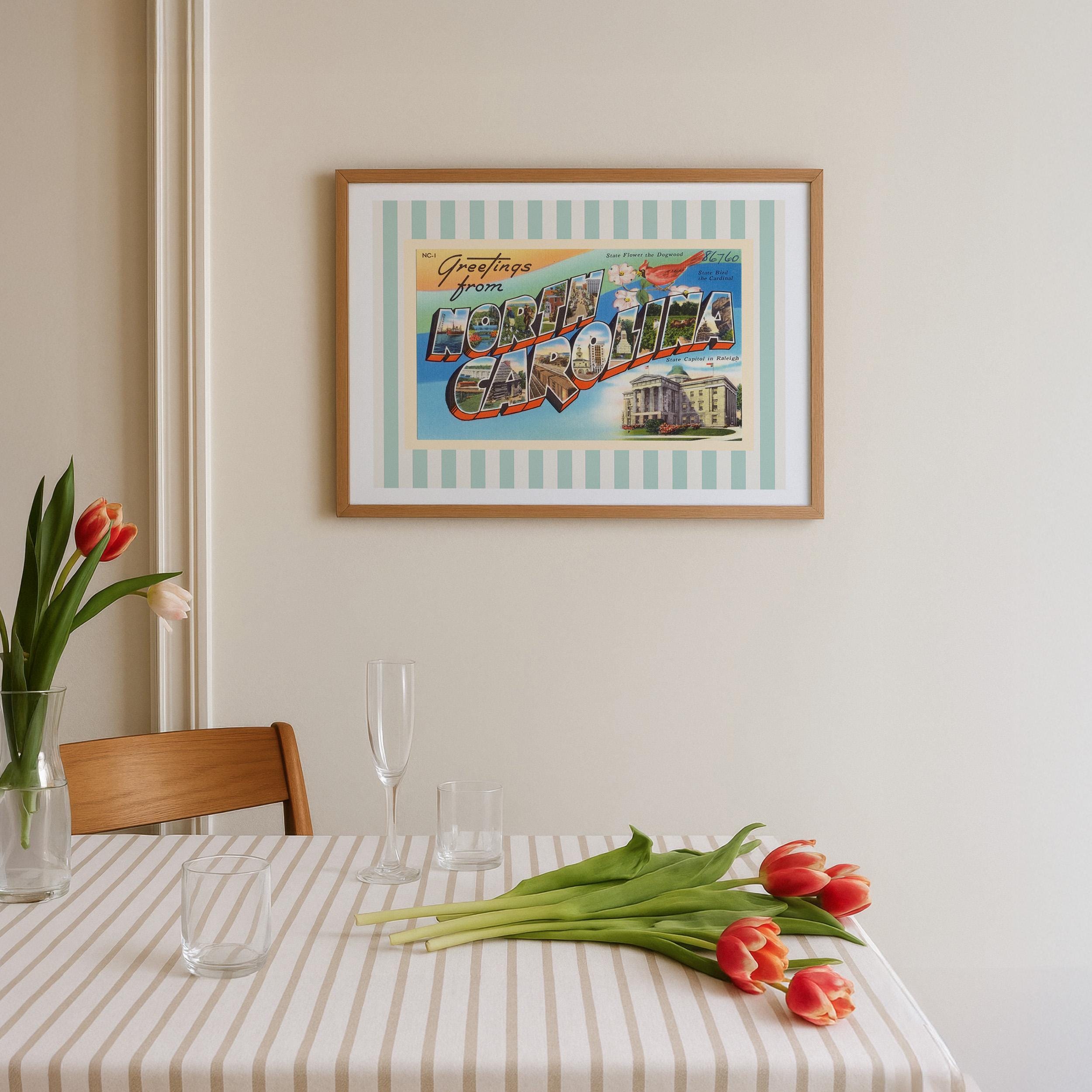 North Carolina Wall Art Print Digital Download NC Poster Retro Travel Prints North Carolina Dorm Decor Horizontal Striped State Art Print