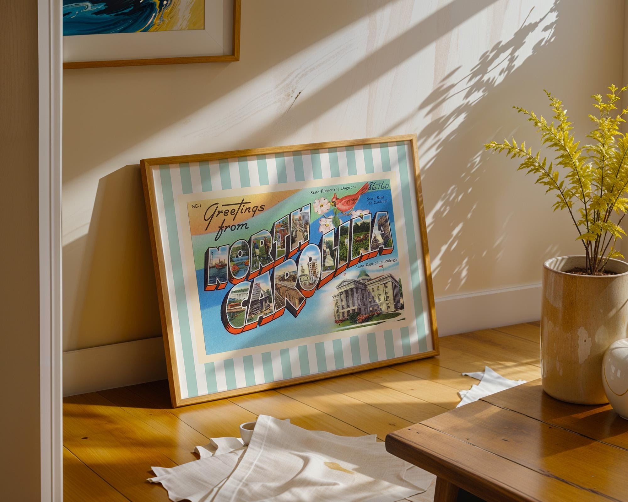 North Carolina Wall Art Print Digital Download NC Poster Retro Travel Prints North Carolina Dorm Decor Horizontal Striped State Art Print