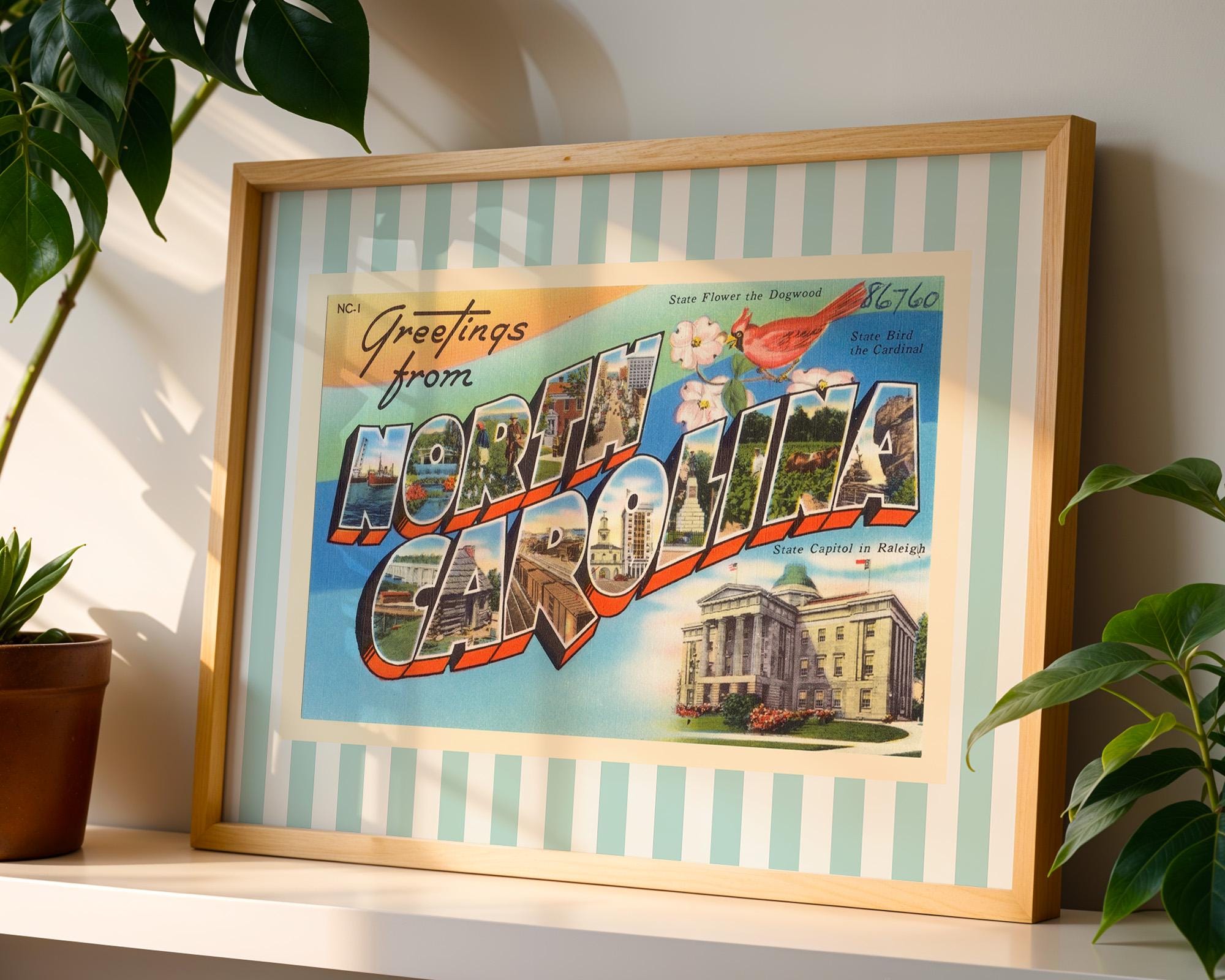 North Carolina Wall Art Print Digital Download NC Poster Retro Travel Prints North Carolina Dorm Decor Horizontal Striped State Art Print