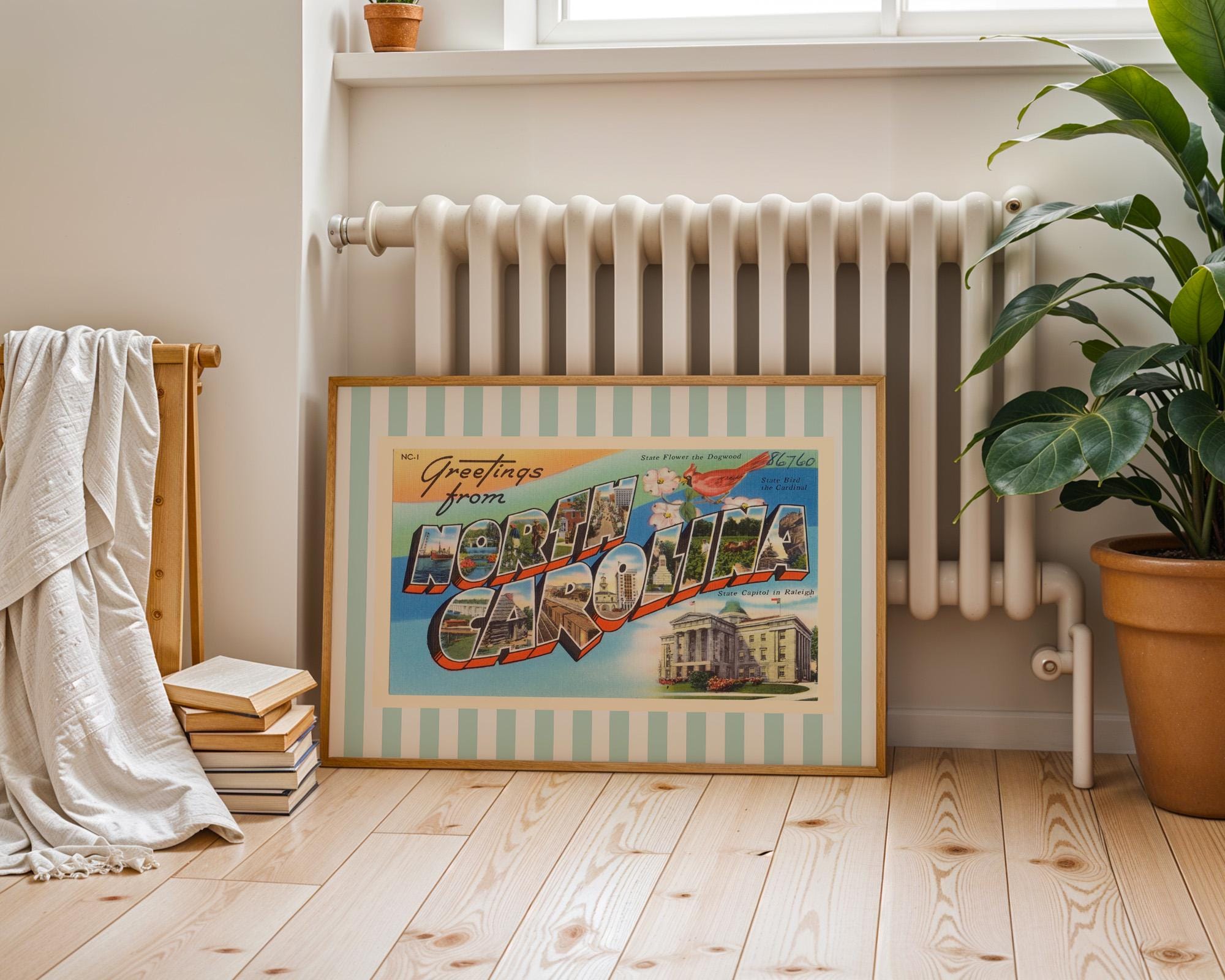 North Carolina Wall Art Print Digital Download NC Poster Retro Travel Prints North Carolina Dorm Decor Horizontal Striped State Art Print