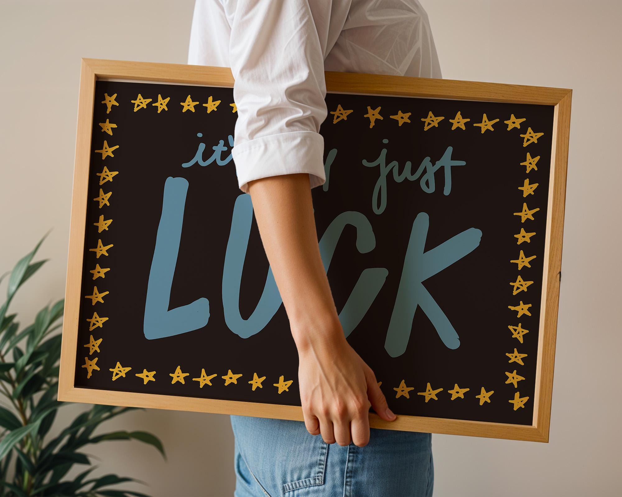 Luck Art Print, Retro Wall Art, Trendy Aesthetic Wall Decor, Apartment Art, Dorm Room Wall Art, Star Living Room Printable, Handwritten art