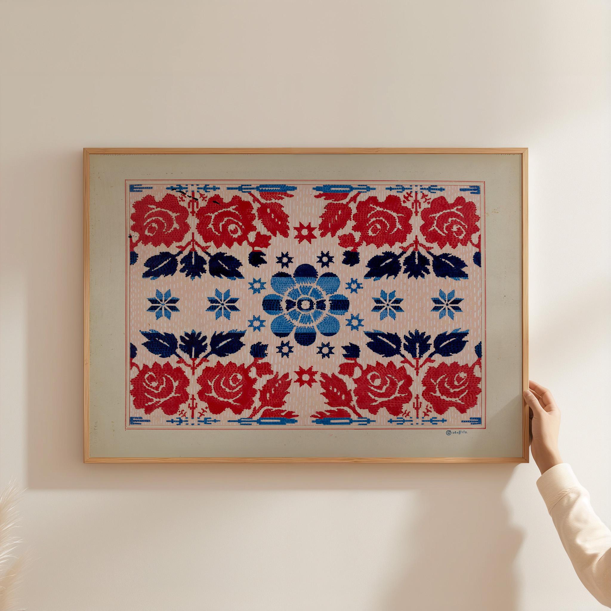 Vintage Quilt Art Print: Pink and Red Vintage Quilt, American art print, american folk art, classic art print, quilt decor, cottage core art