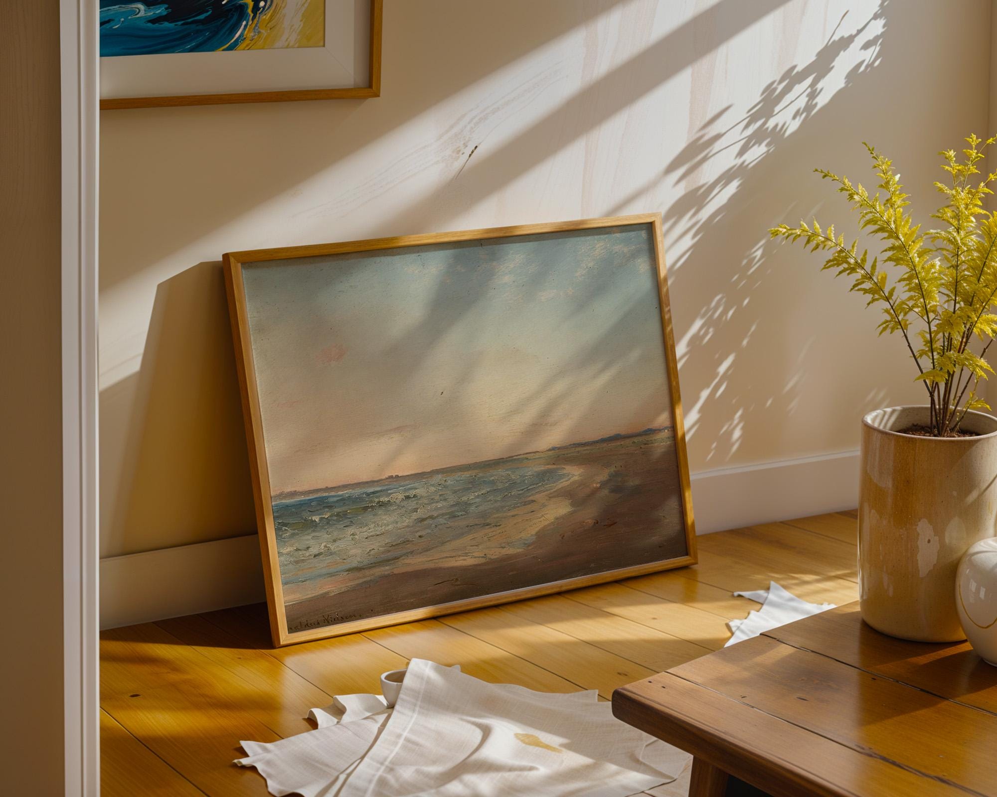 Coastal Wall Art, Vintage Beach Scene, Neutral Beach Decor (Digital Download)