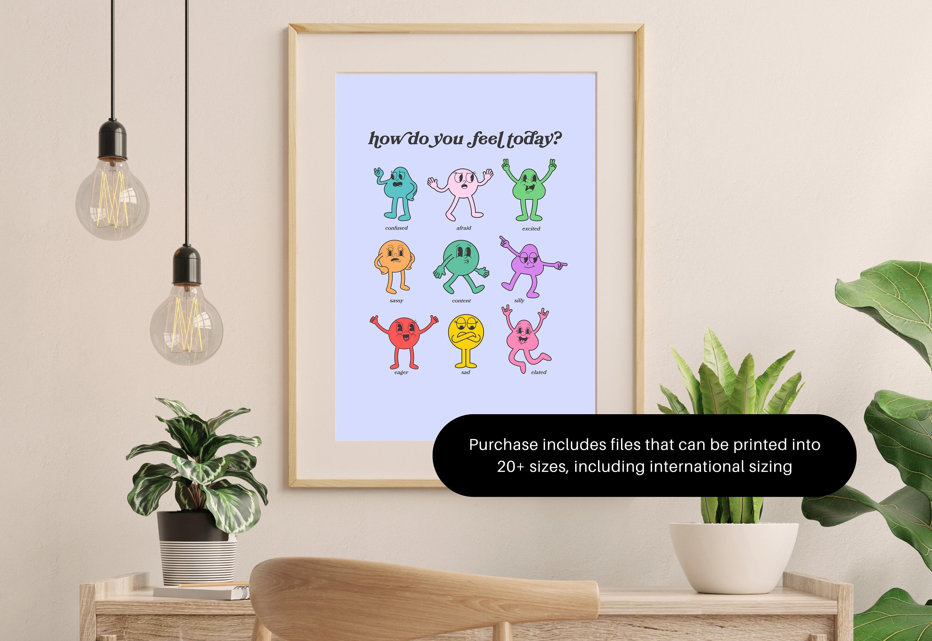How Do You Feel Today? Retro Quote, Digital Prints Wall Art, Digital Prints, Emotions Art Prints, Mood and Feelings Poster, School Posters