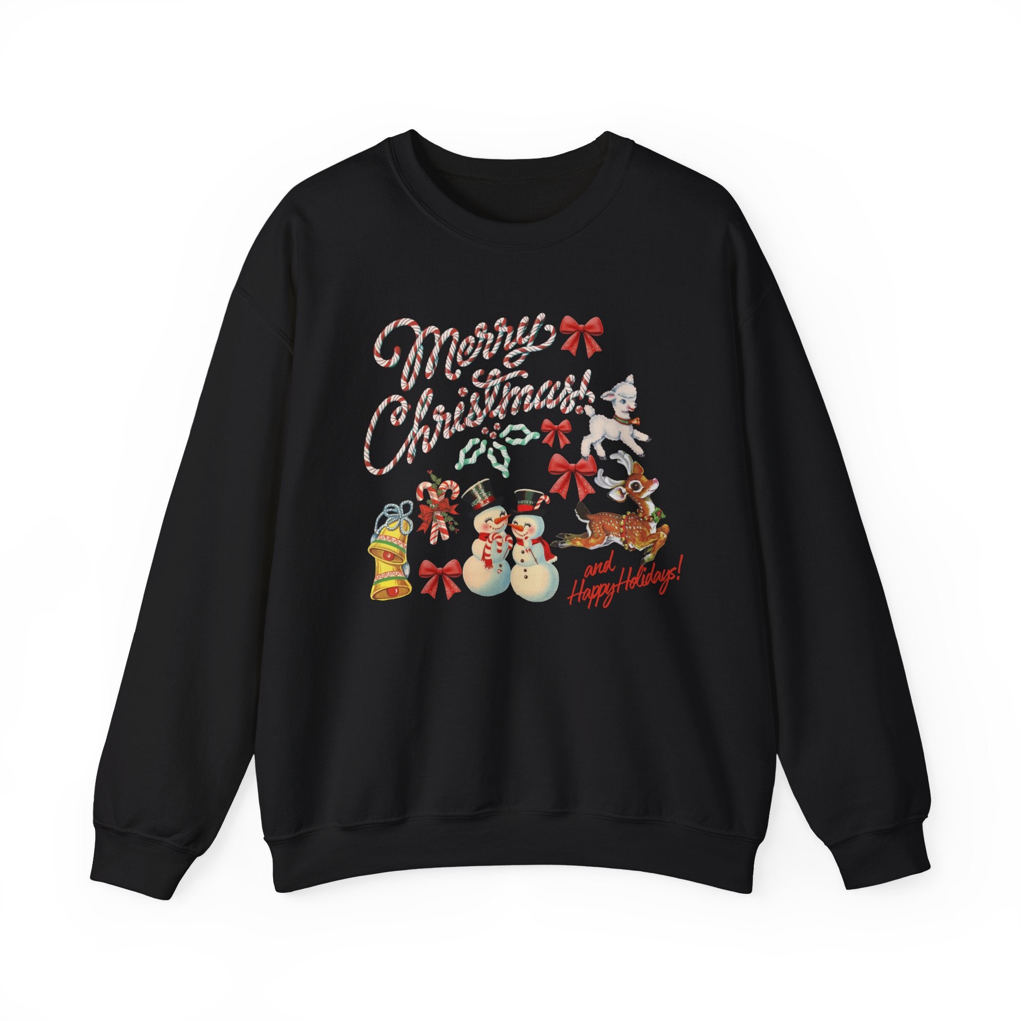 Merry Christmas and Happy Holidays Holiday Gildan Crewneck Sweatshirt