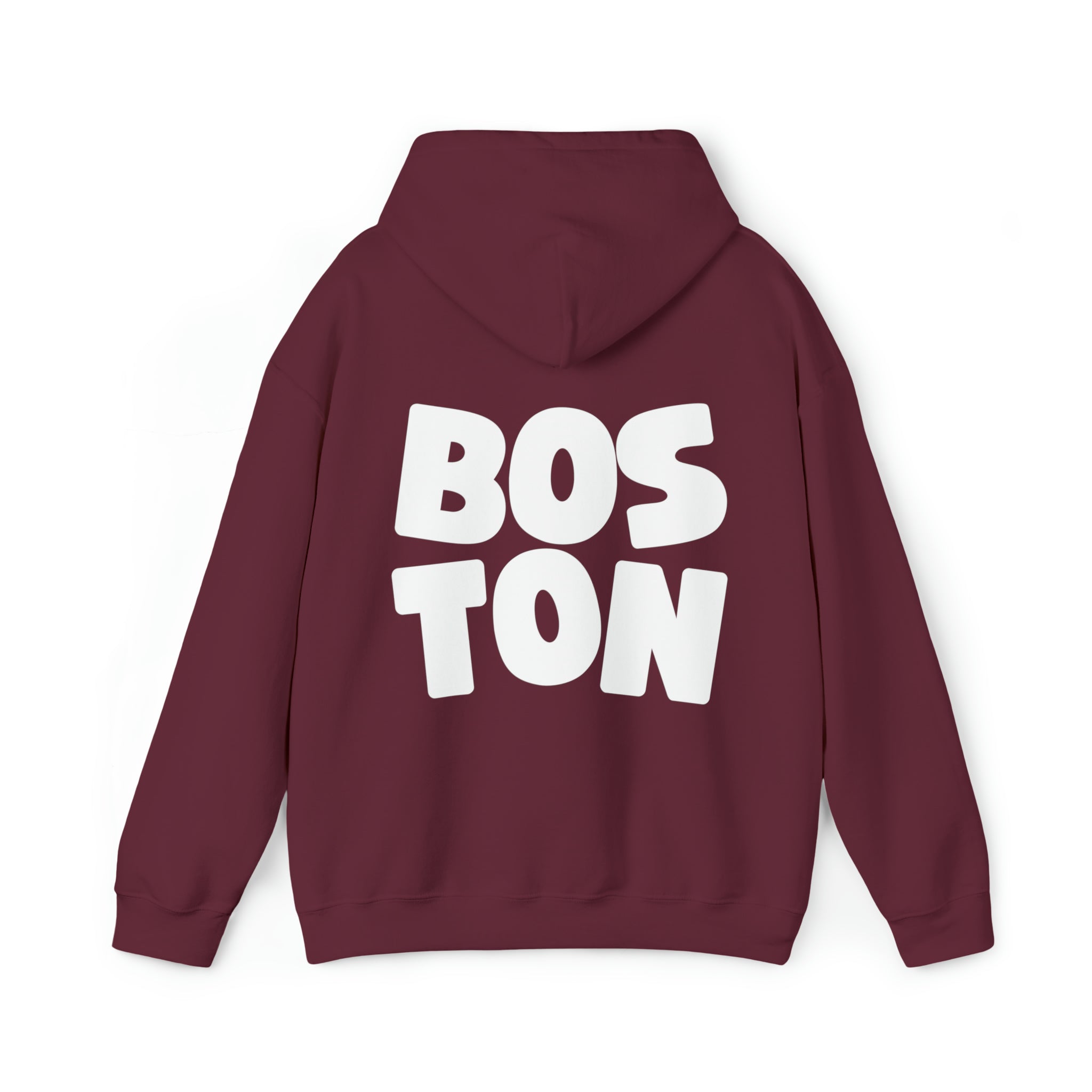Casually draped Boston Hoodie from GS Print Shoppe on a chair, suggesting a relaxed and comfortable style.