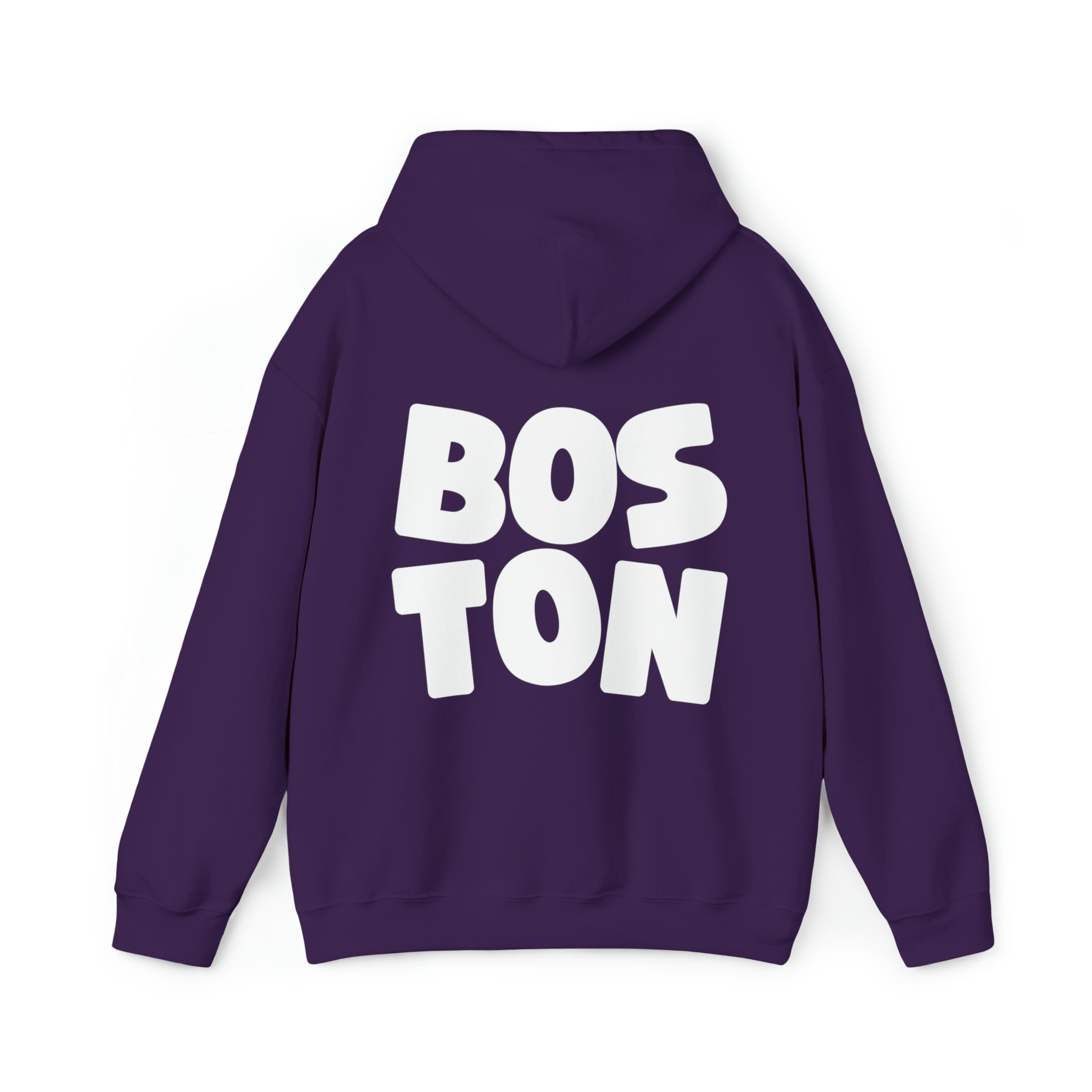 Folded Boston Hoodie Sweatshirt on a white background, emphasizing the clean design and bold lettering.