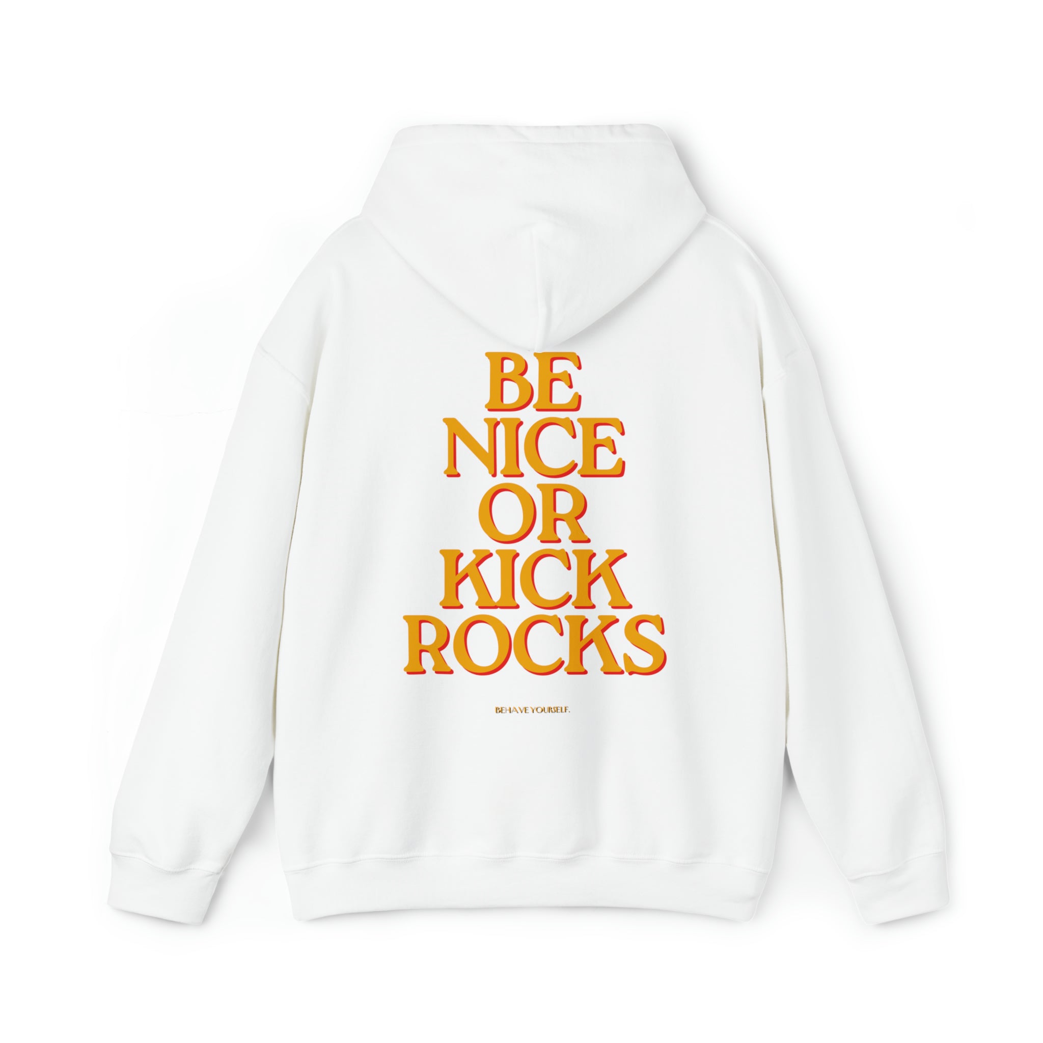 Close-Up Detail of the 'Be Nice or Kick Rocks' Design