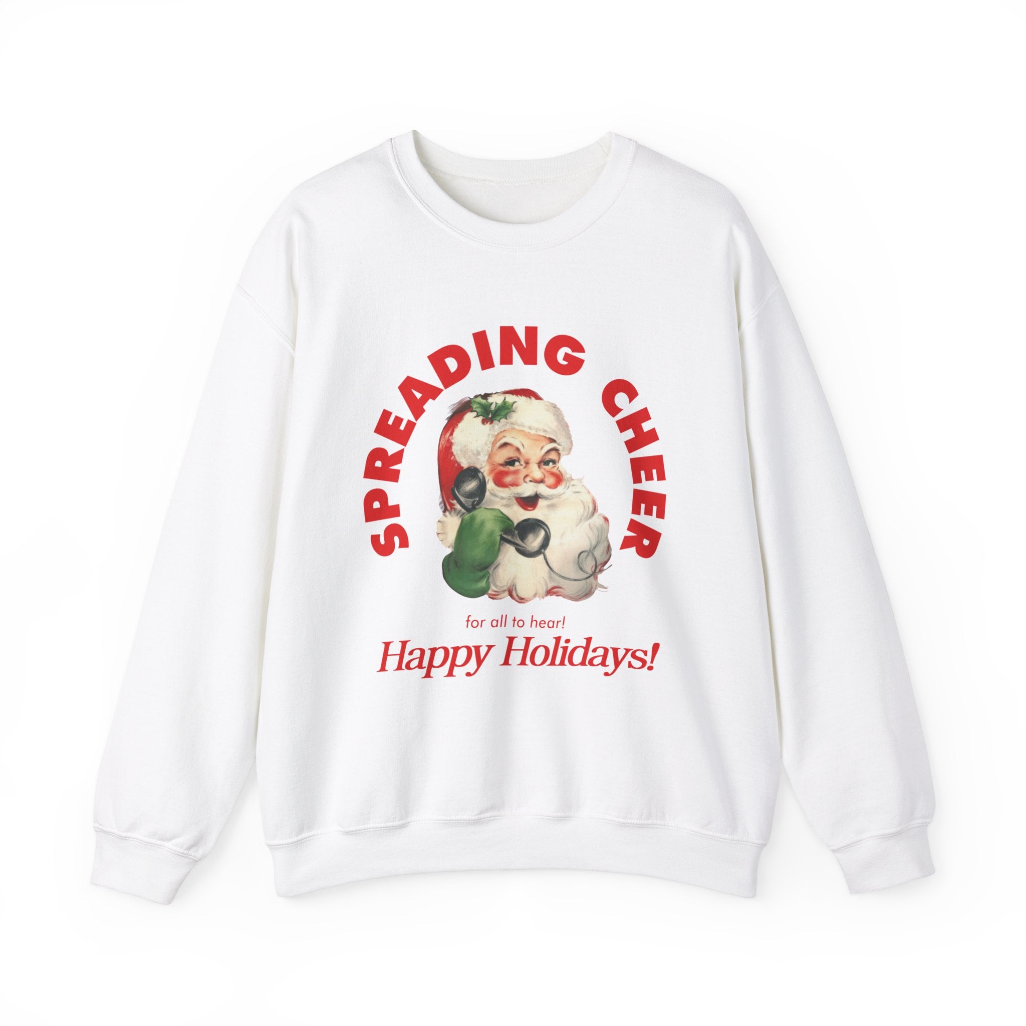 Spreading Cheer for All To Hear Santa Holiday Gildan Crewneck Sweatshirt