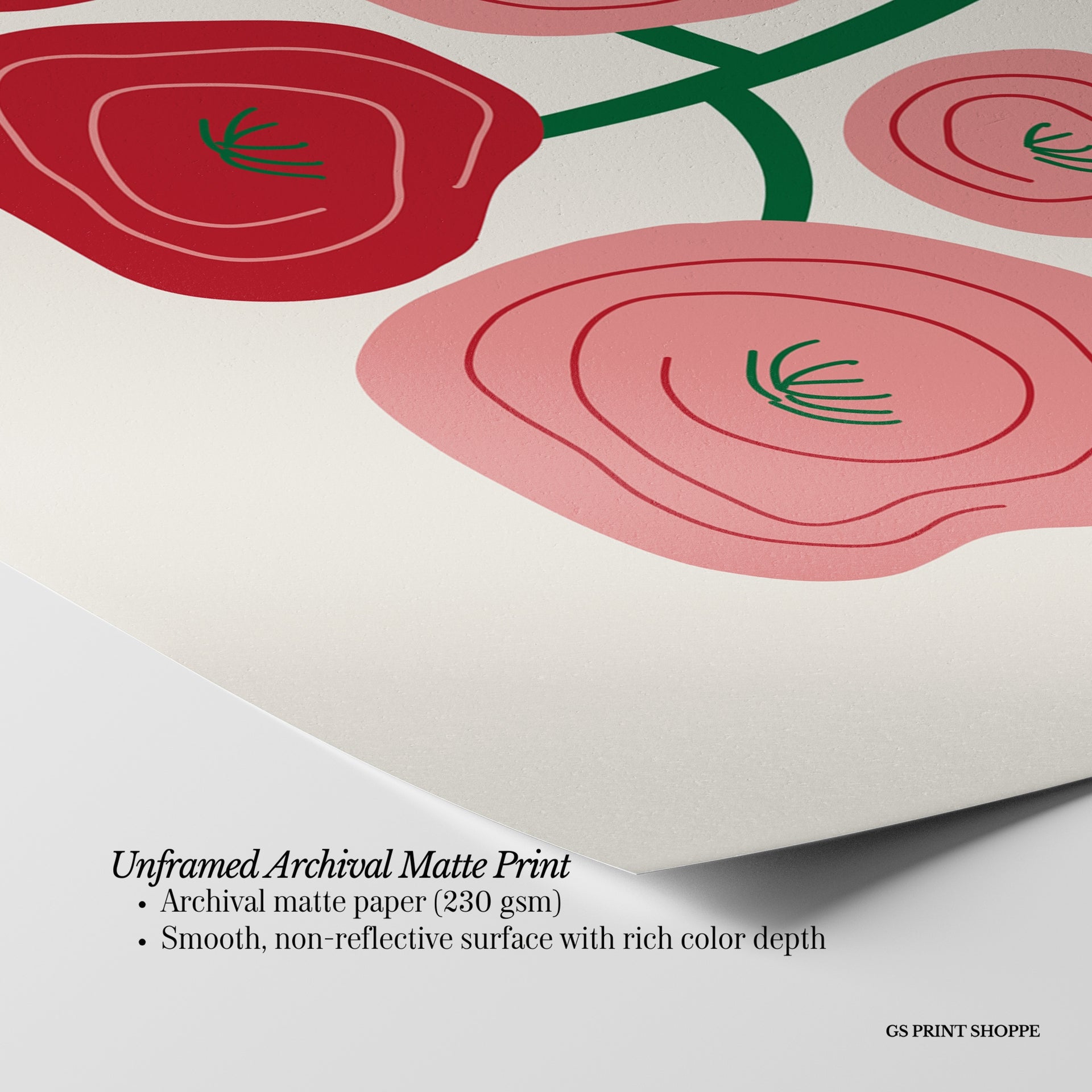 Abstract Red Floral Horizontal Art Print