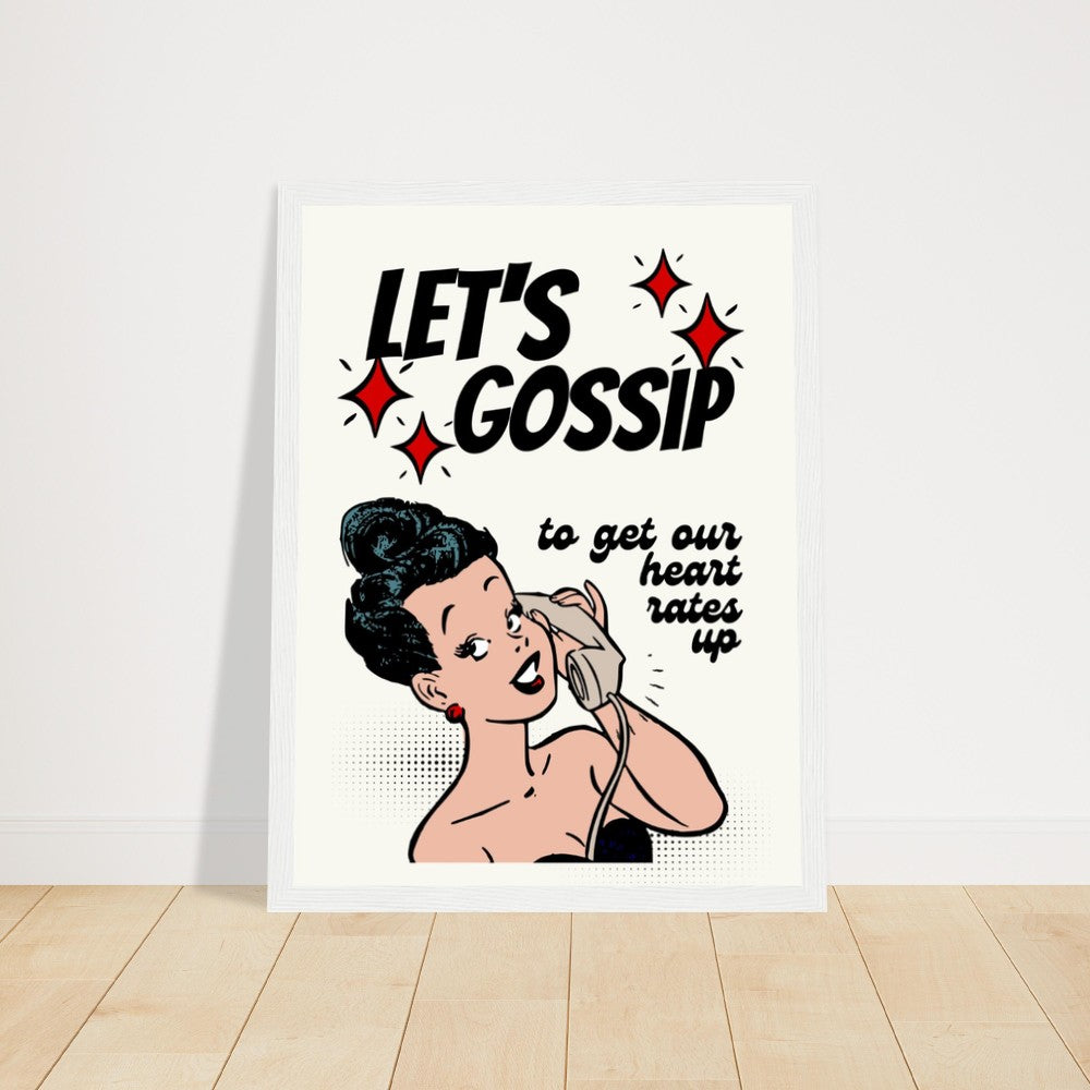 Let's Gossip Retro Cartoon Premium Matte Paper Wooden Framed Poster