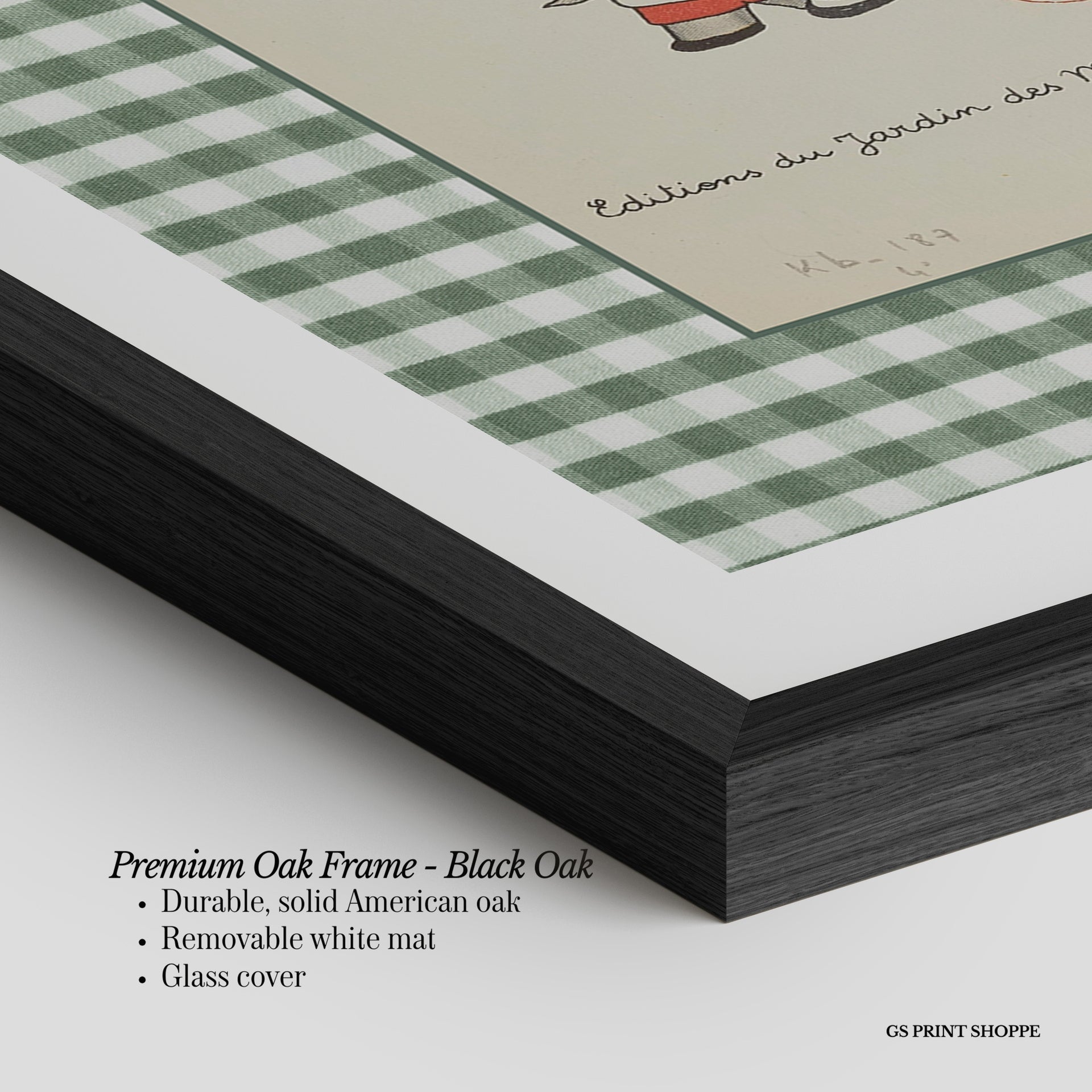 Set of Three Babar Green Gingham Vertical Art Prints