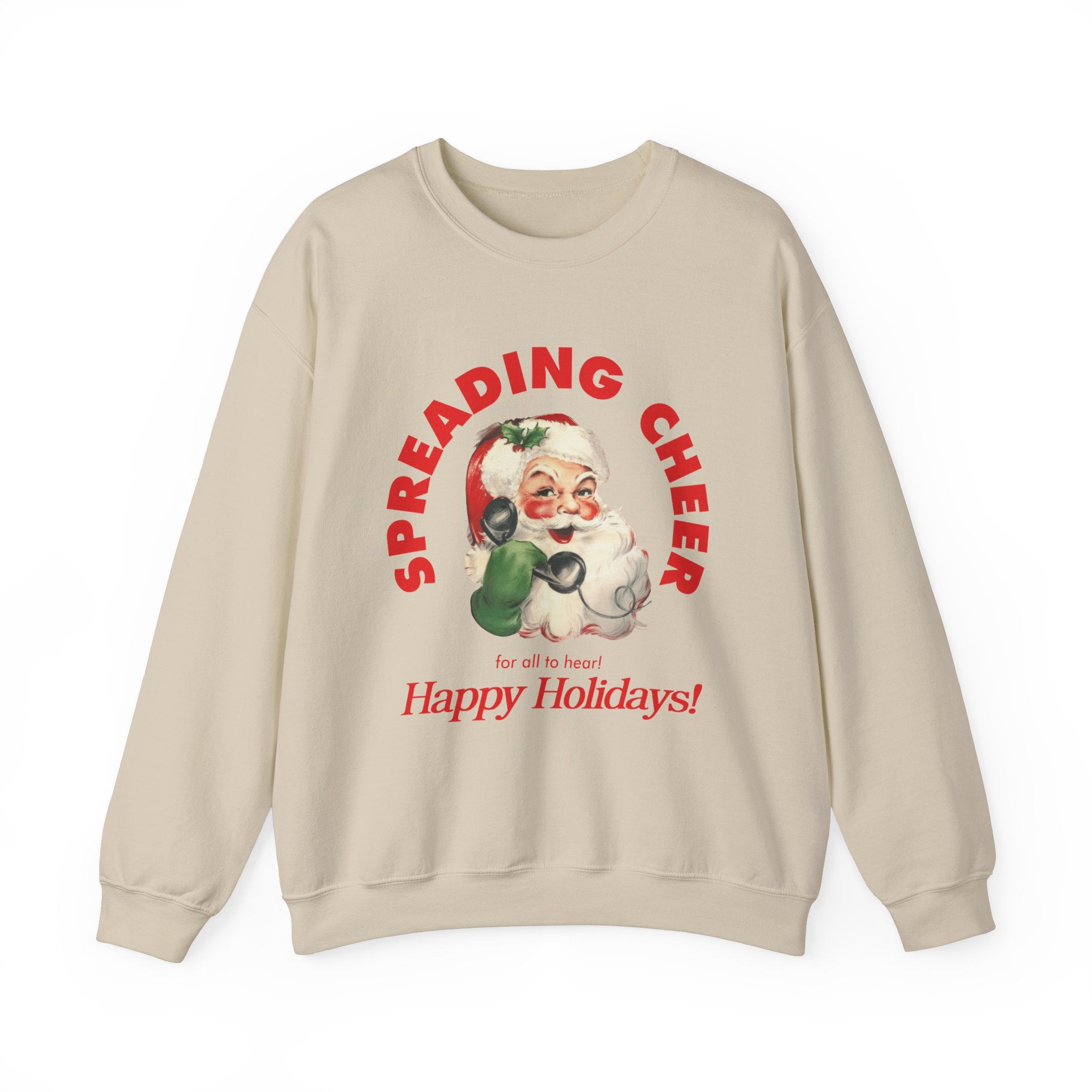 Spreading Cheer for All To Hear Santa Holiday Gildan Crewneck Sweatshirt