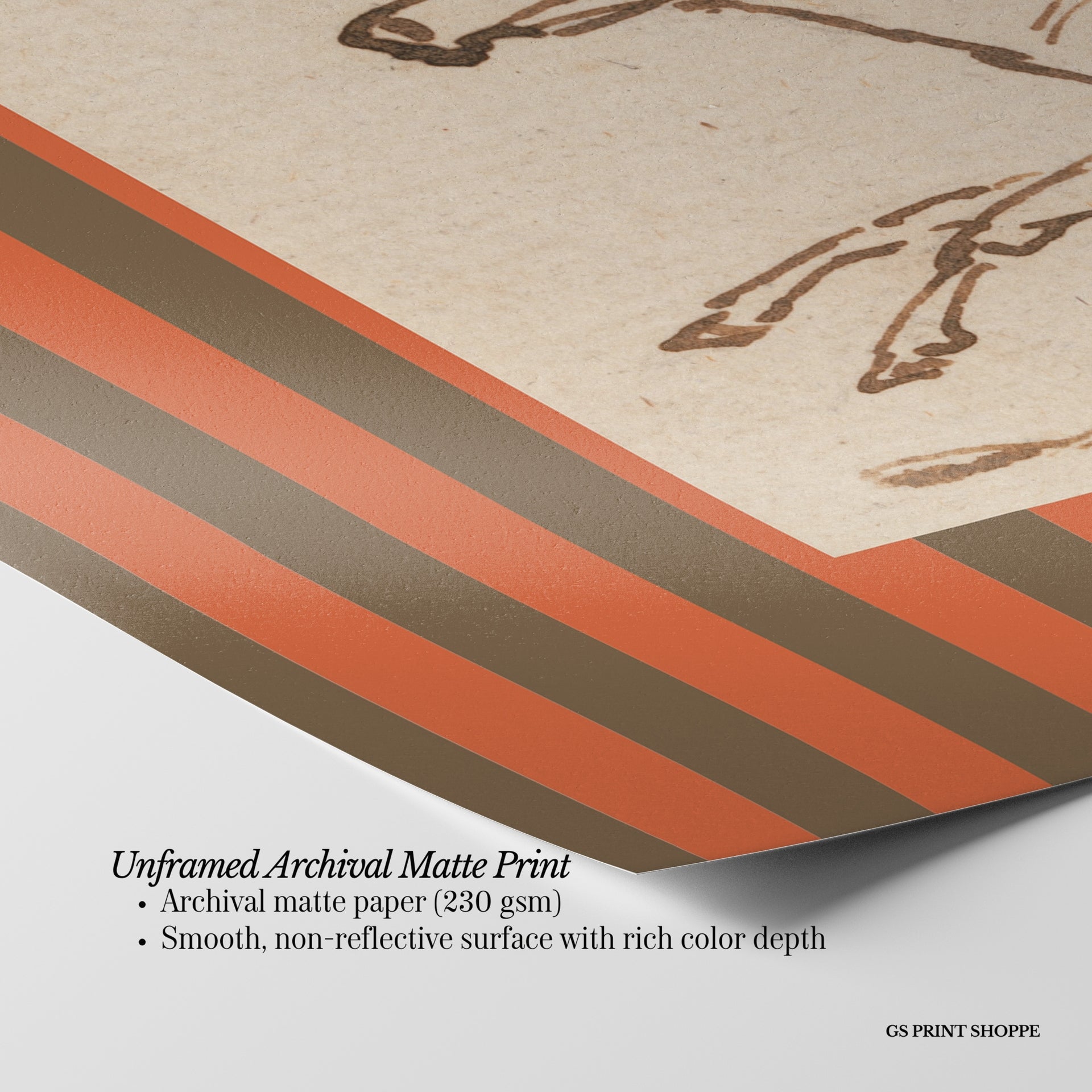 Horse Jockey Stripe Brown Horizontal Art Print