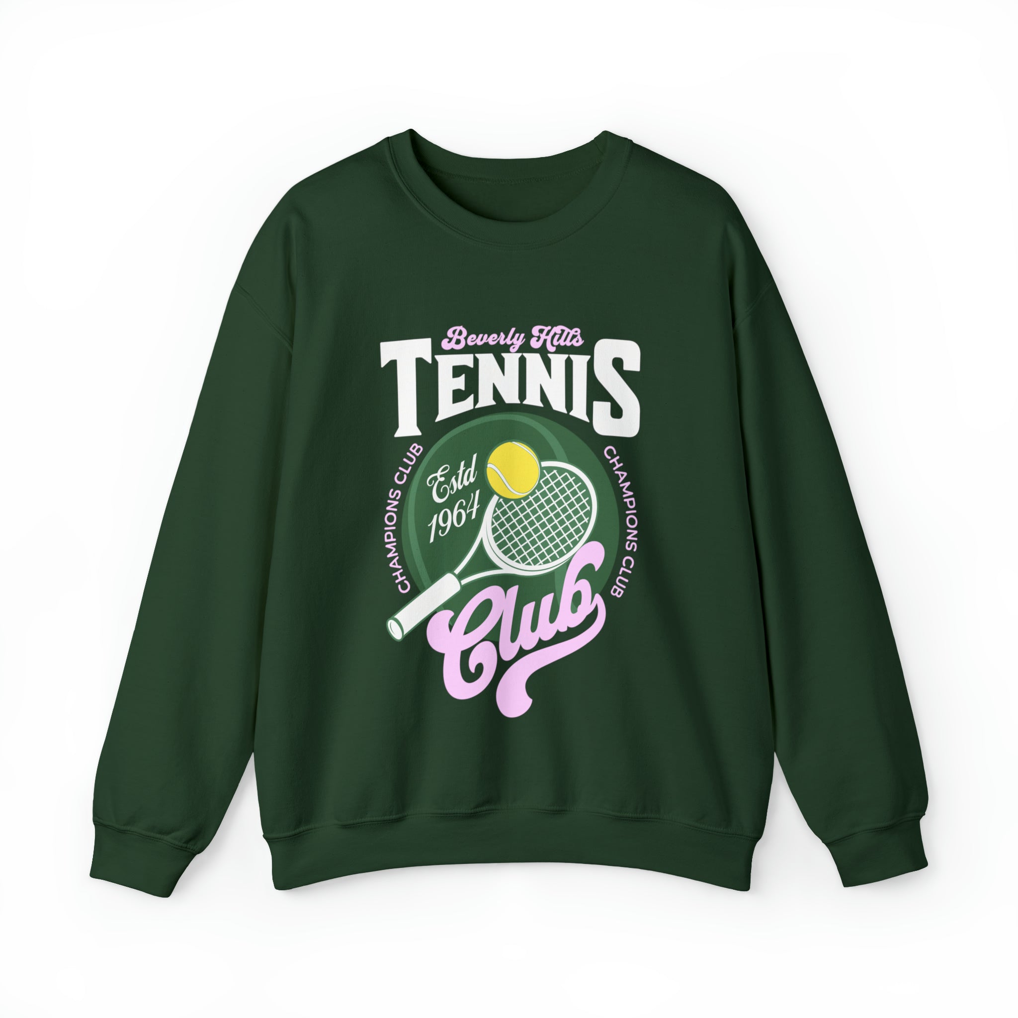 Front view of the 'Beverly Hills Tennis Club Crewneck Sweatshirt' in classic design.