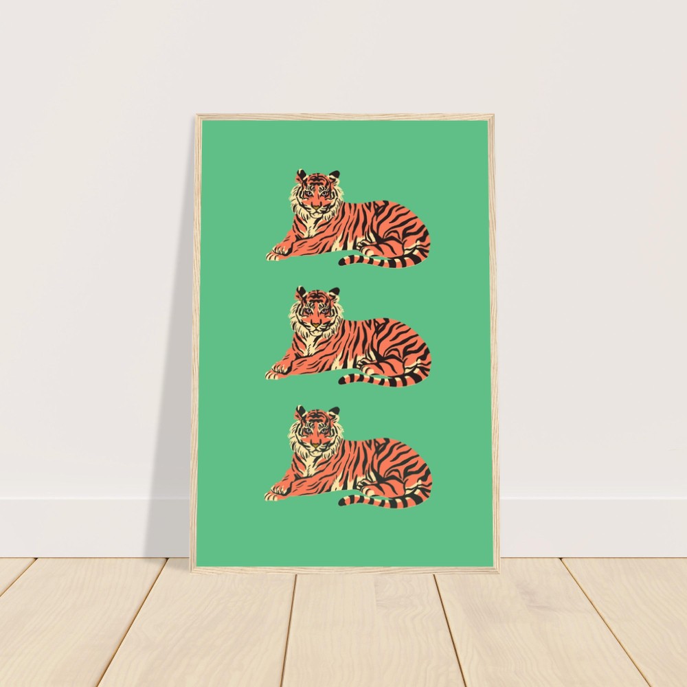Green Tiger FRAMED, Premium Matte Paper Wooden Framed Poster