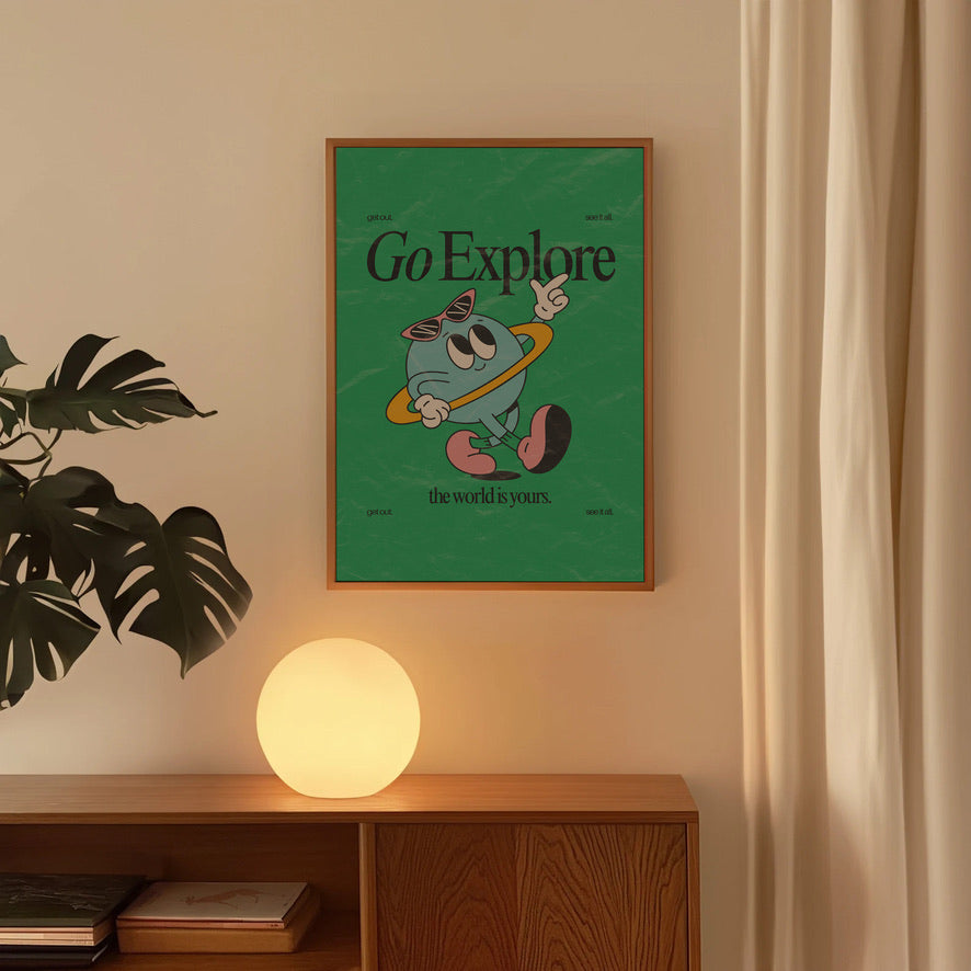 a poster of a cartoon character hanging on a wall
