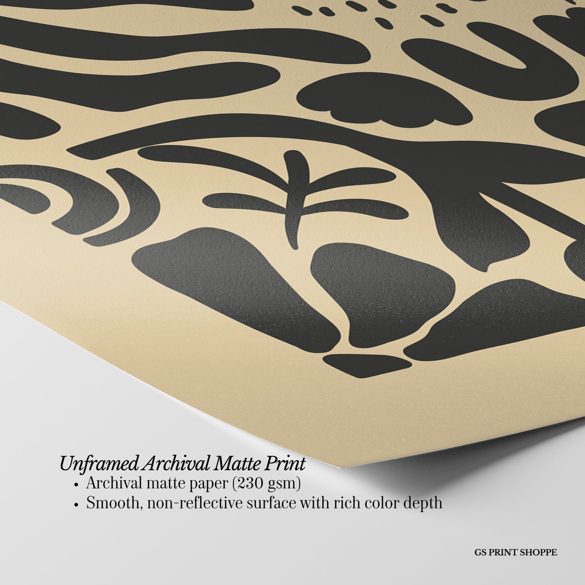 Floral Mono Pattern Horizontal Art Print - Black