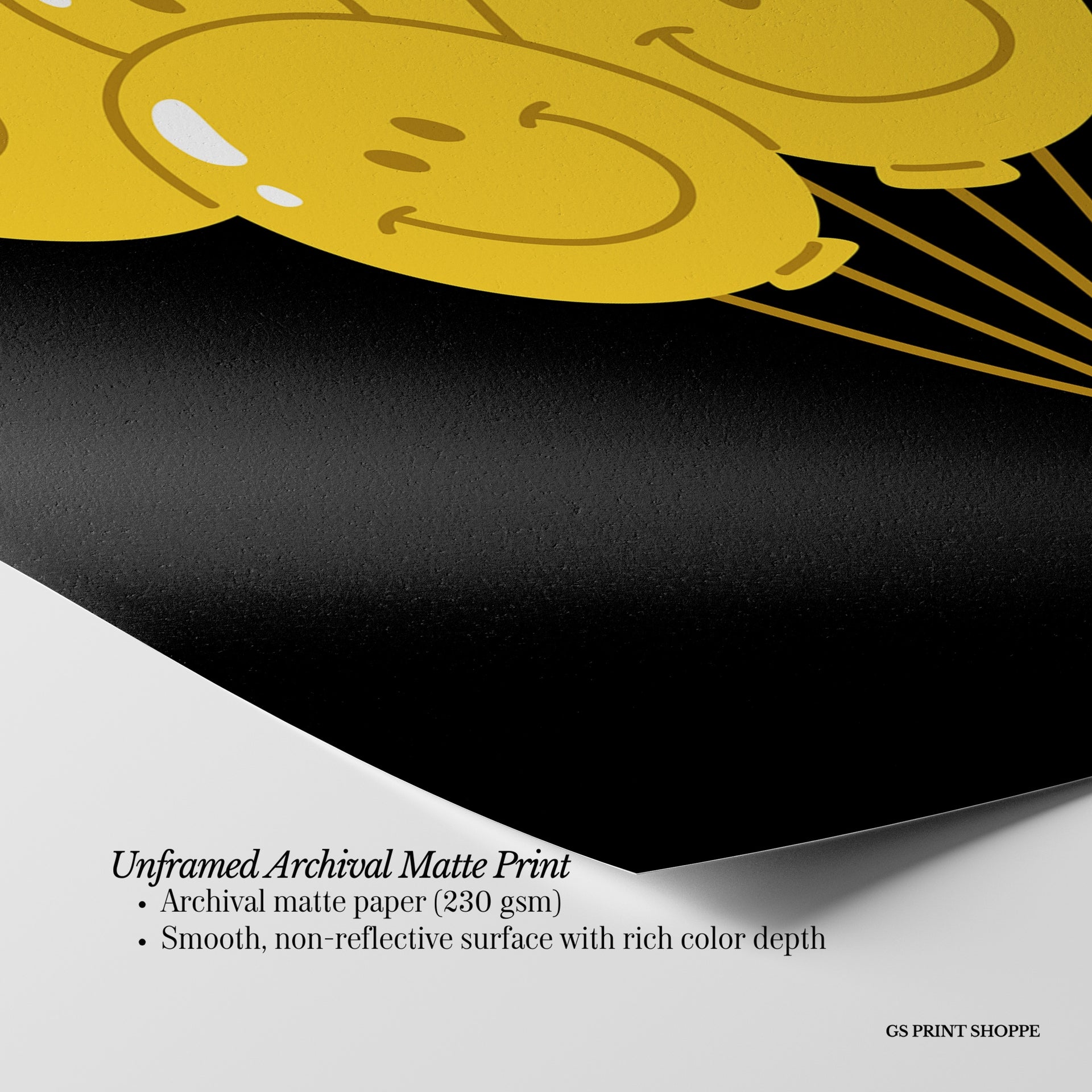 Balloon Smiley Vertical Art Print - Black