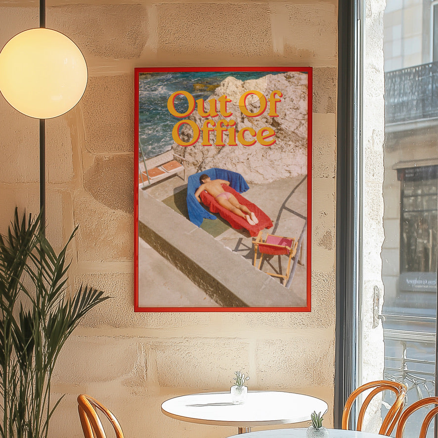 a restaurant with a picture of a boat on the wall