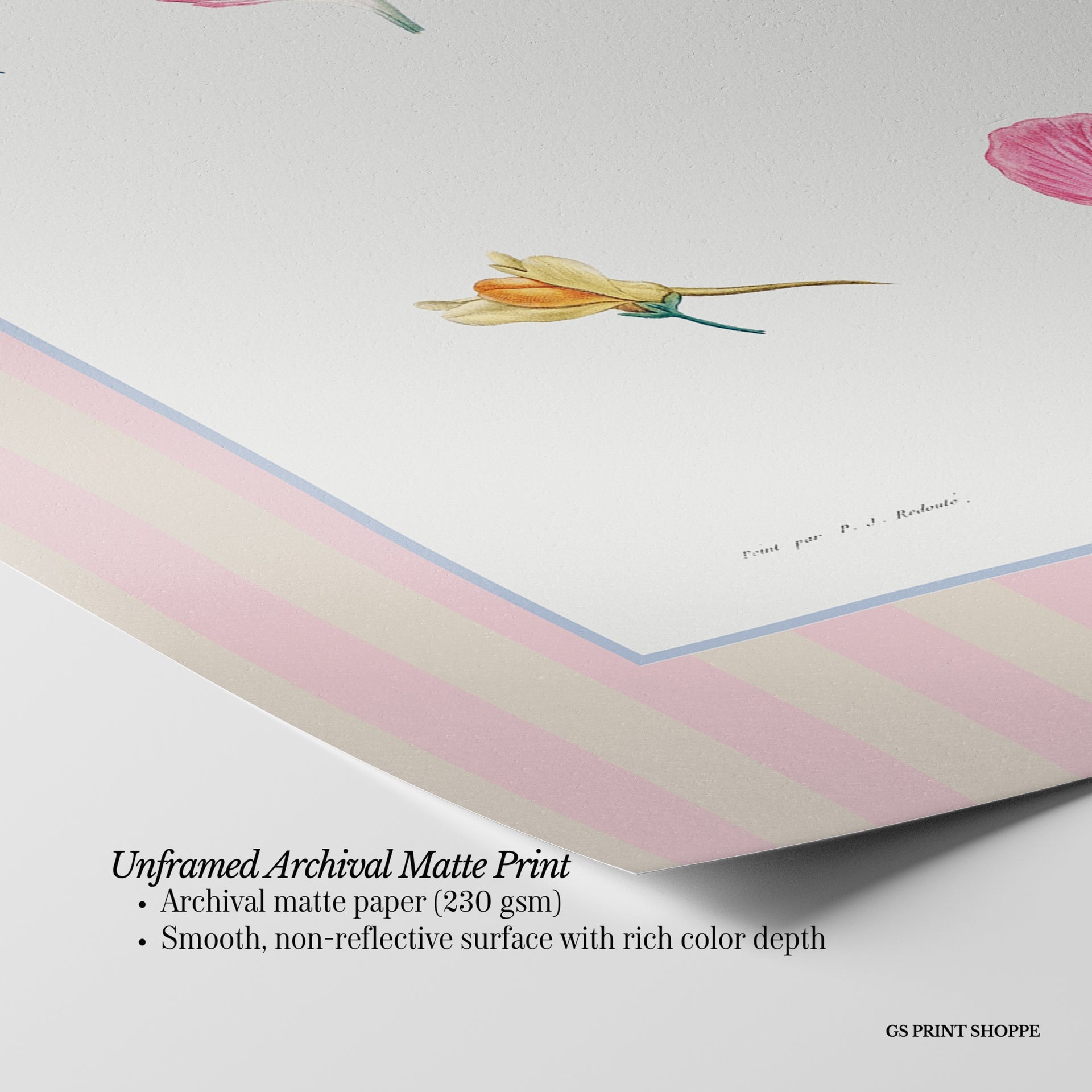 Vintage Pink Stripe Floral Set of Four Vertical Art Prints