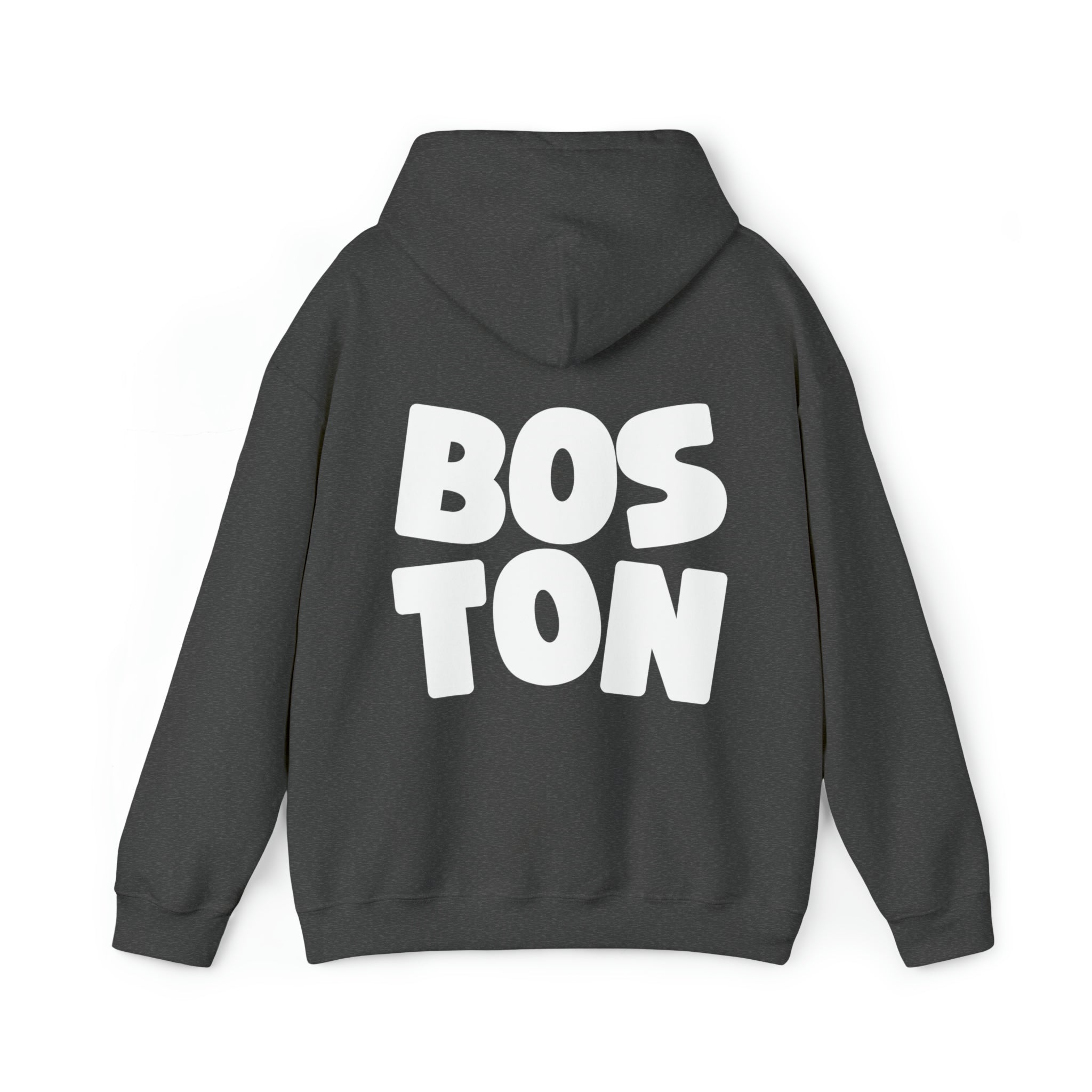 Image of the Boston Hoodie Sweatshirt laid out flat, displaying the pocket placement and overall design.