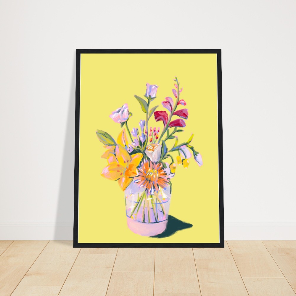 Wooden Framed Poster Yellow Floral Bouquet