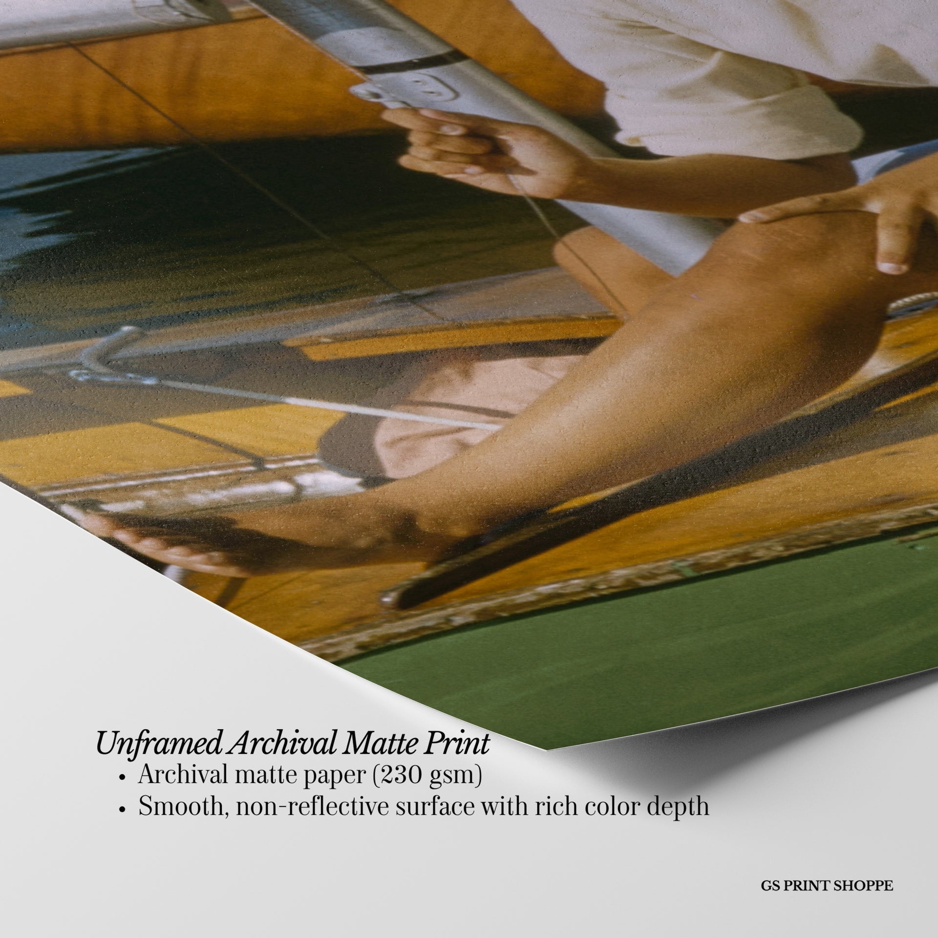 Woman In Green Sailboat Vertical Physical Art Print
