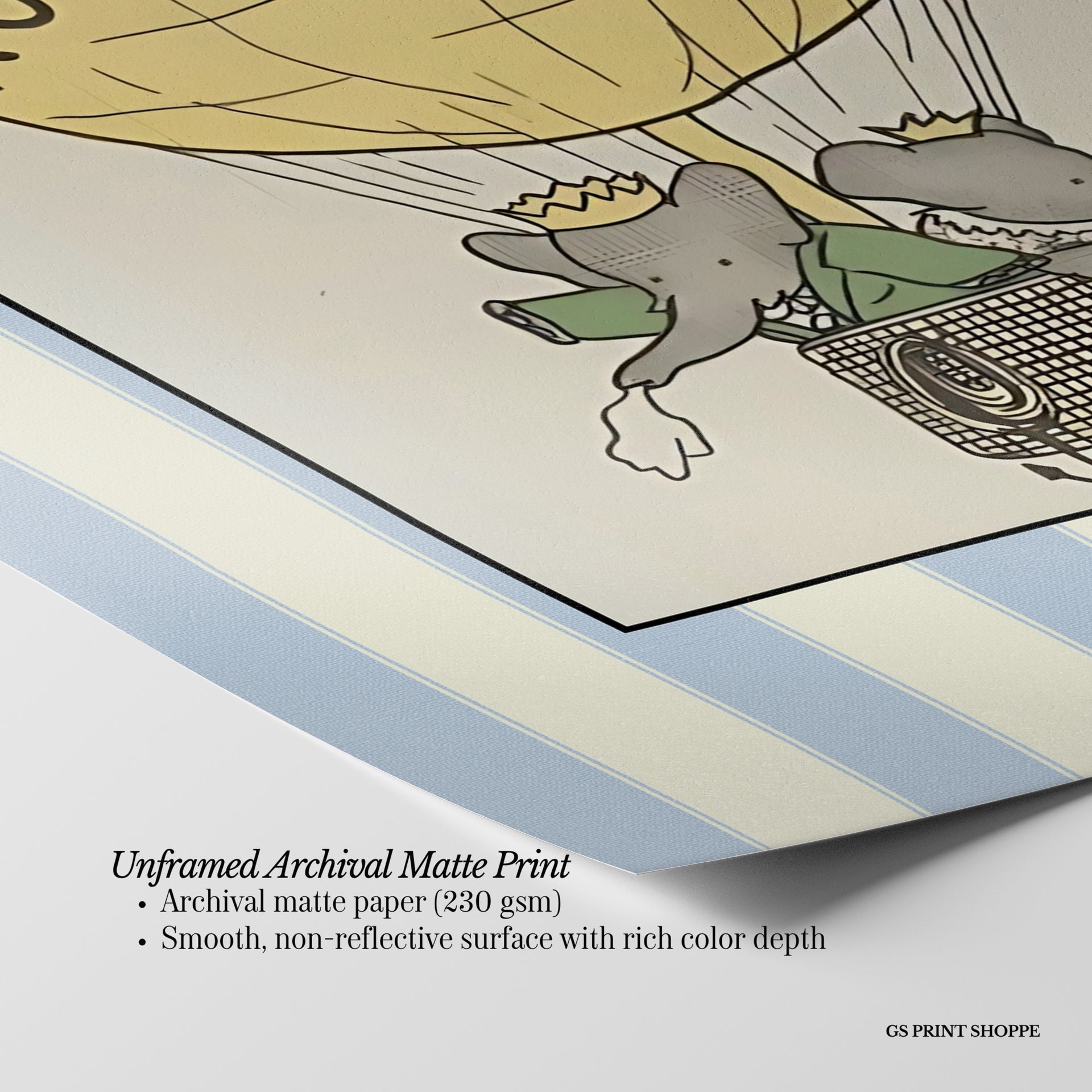 Set of Three Babar Blue Stripe Vertical Art Prints