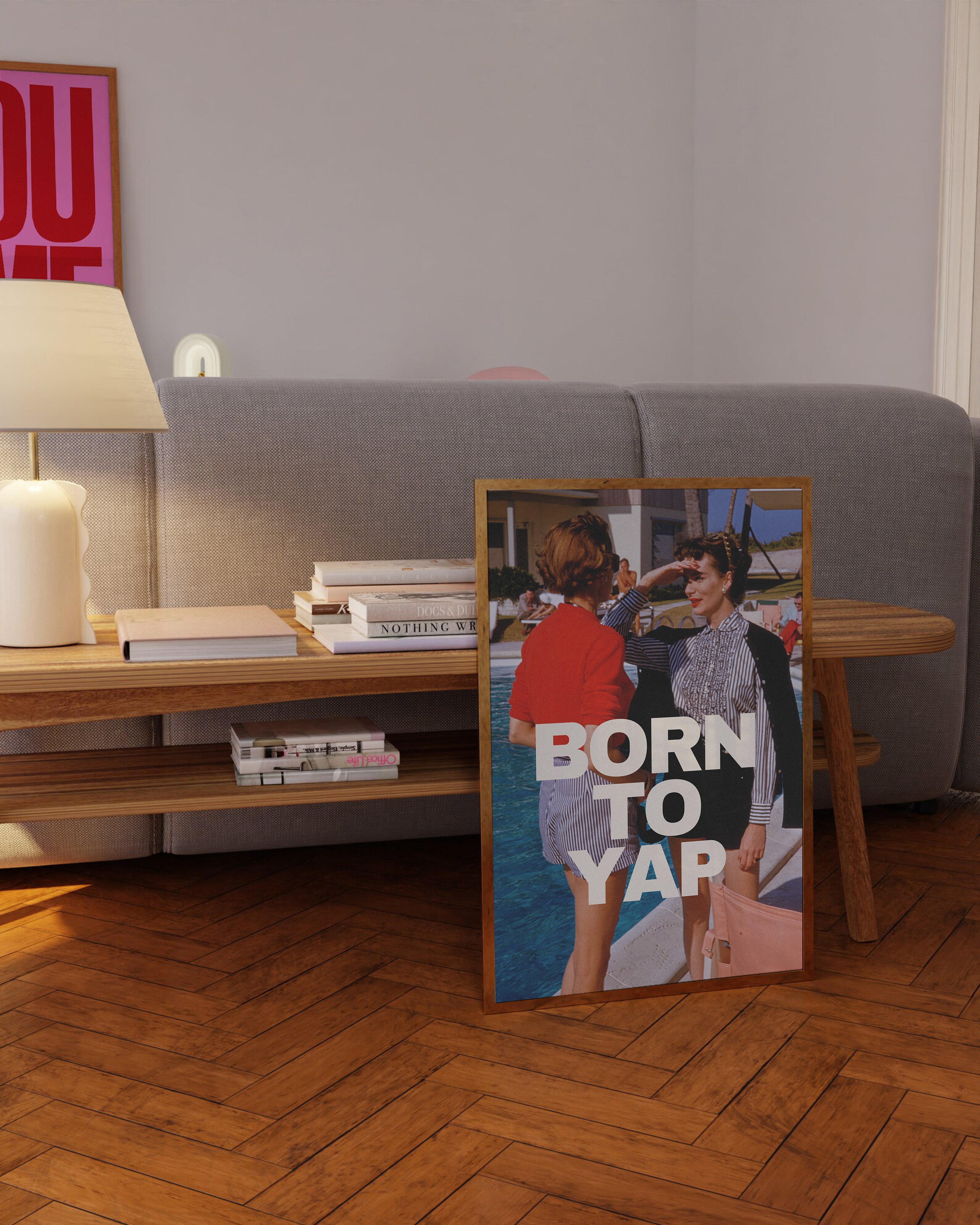 a picture of a woman on a table next to a couch