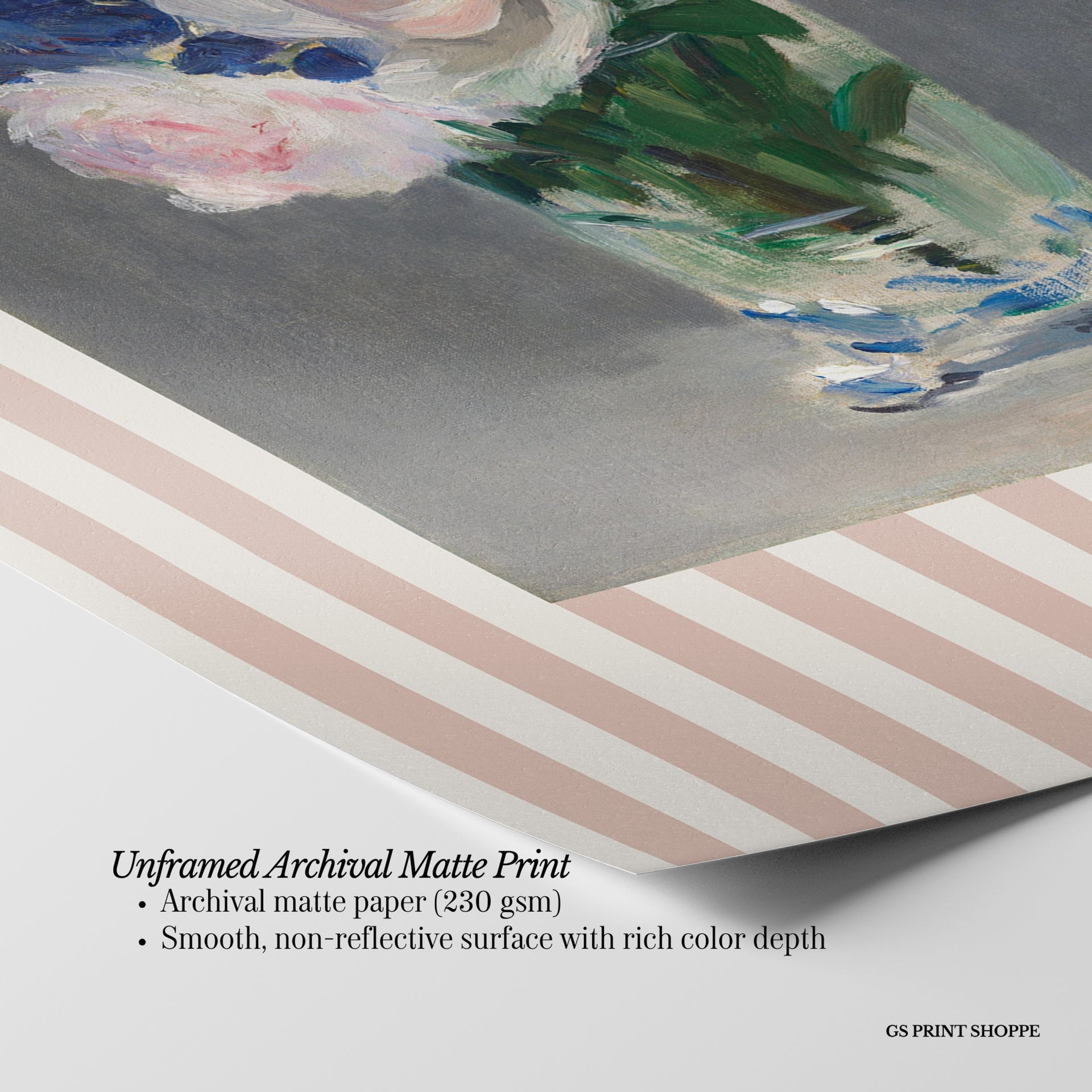 Vintage Multicolored Stripe Floral Set of Four Vertical Art Prints
