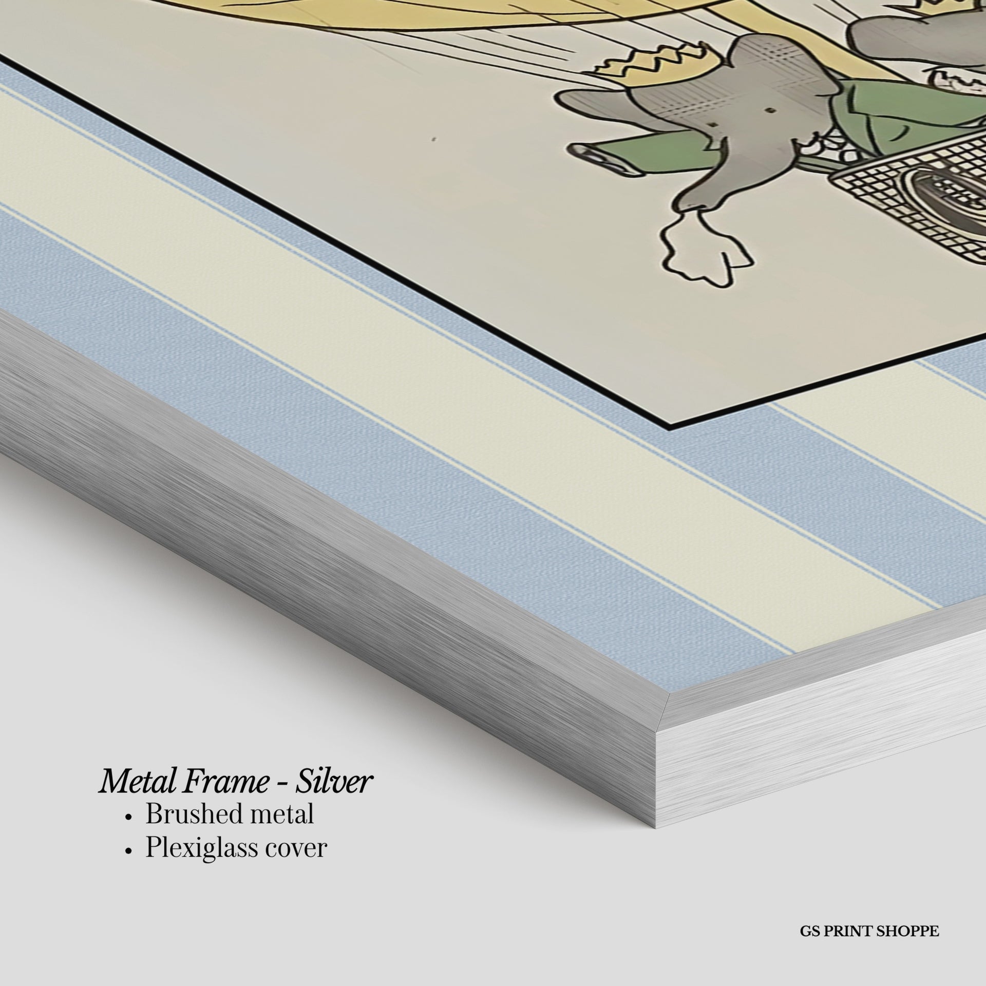 Set of Three Babar Blue Stripe Vertical Art Prints