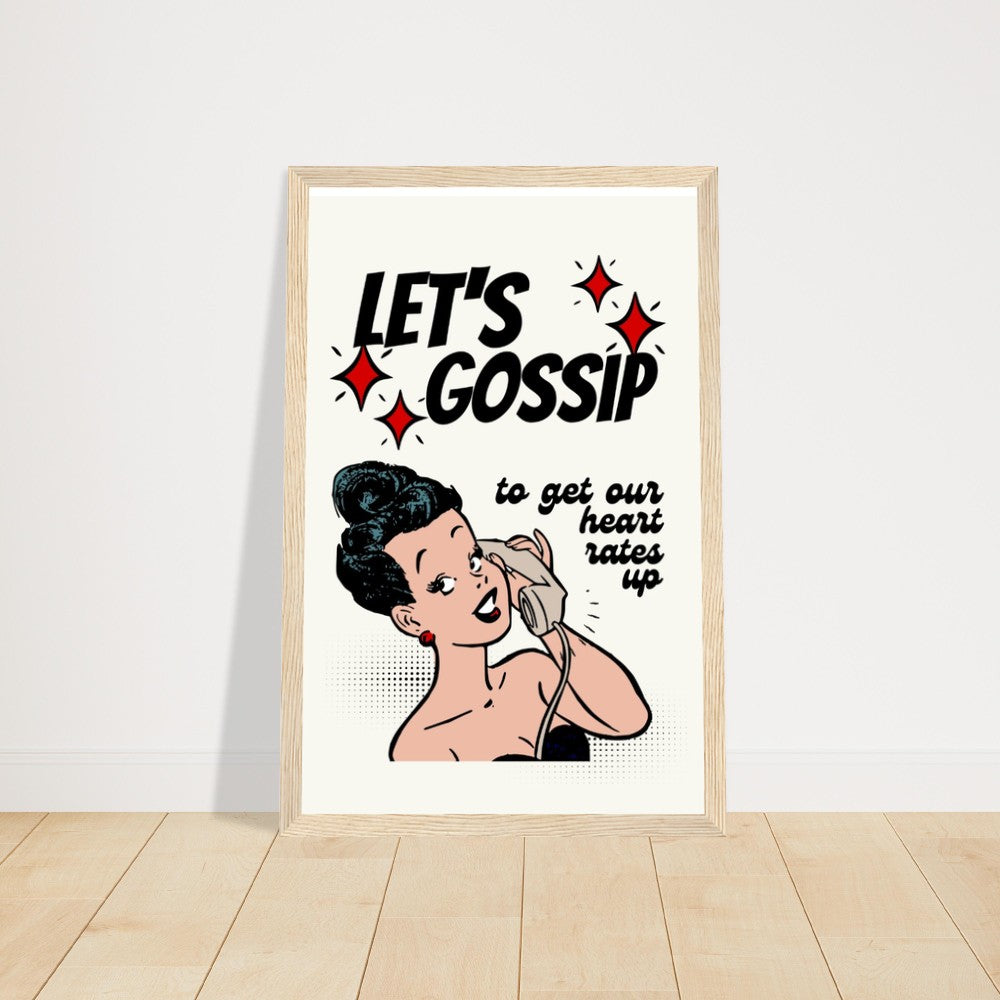 Let's Gossip Retro Cartoon Premium Matte Paper Wooden Framed Poster