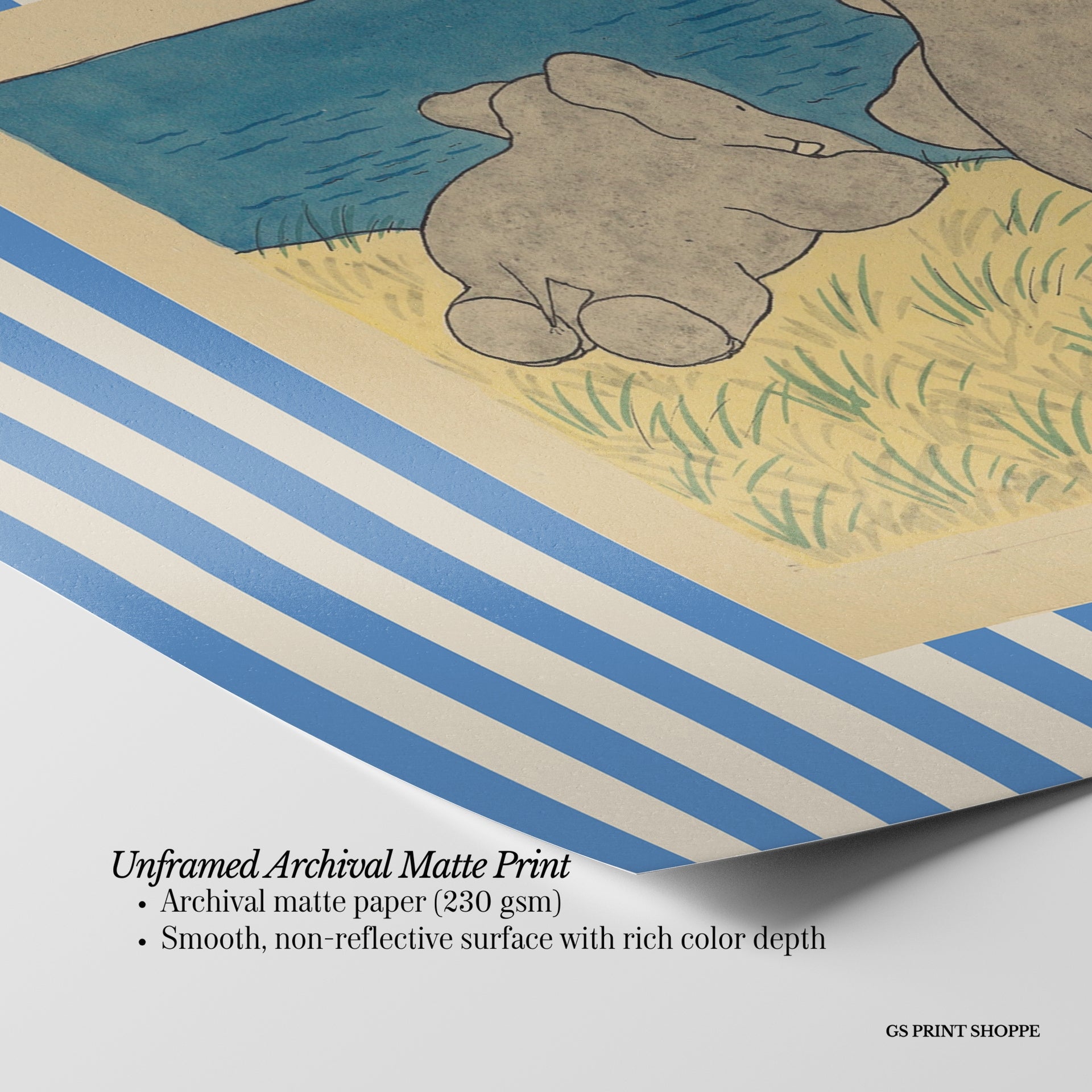Set of Four Babar Blue Stripe Horizontal Art Prints