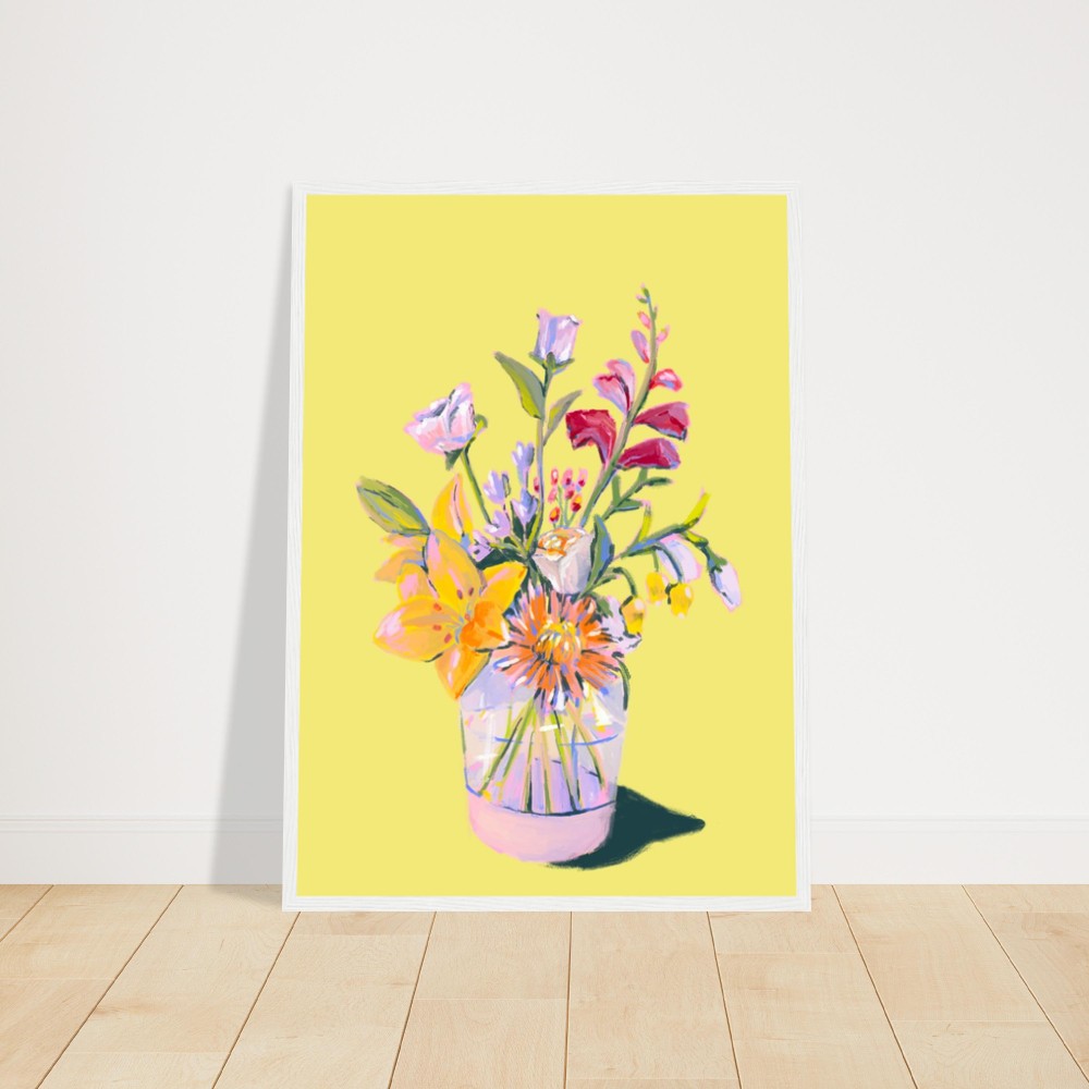 Wooden Framed Poster Yellow Floral Bouquet