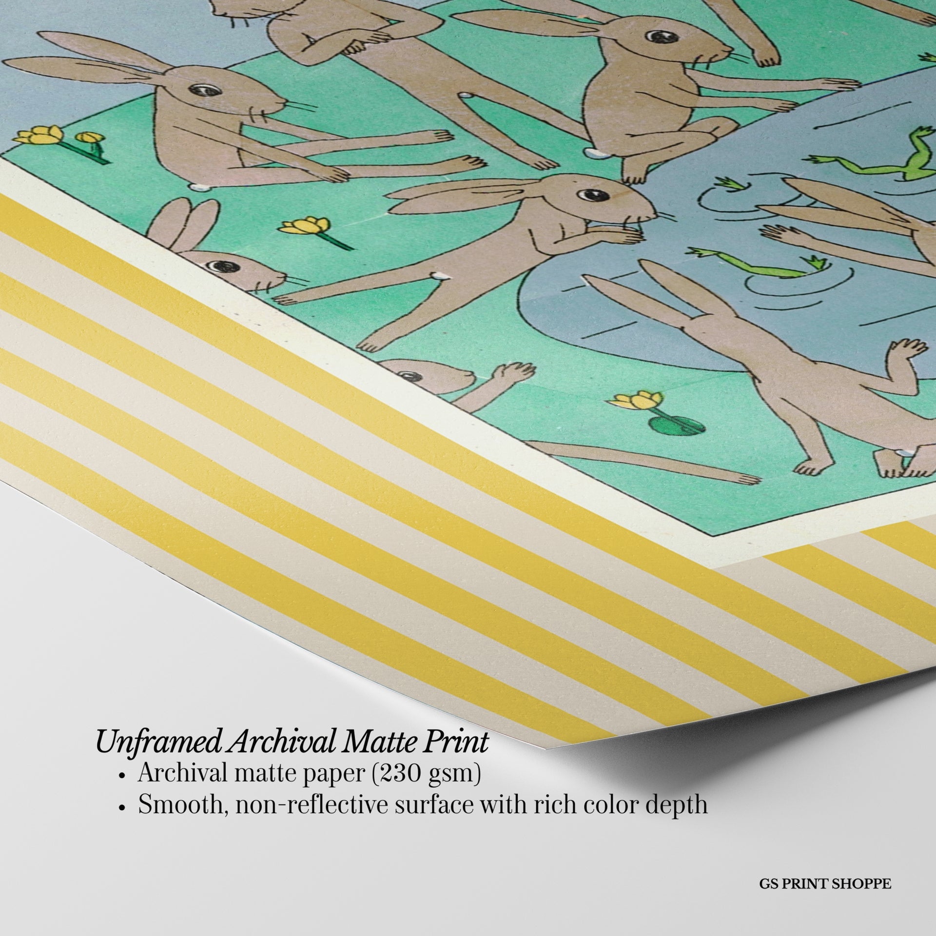 Rabbit and Frogs Horizontal Art Print