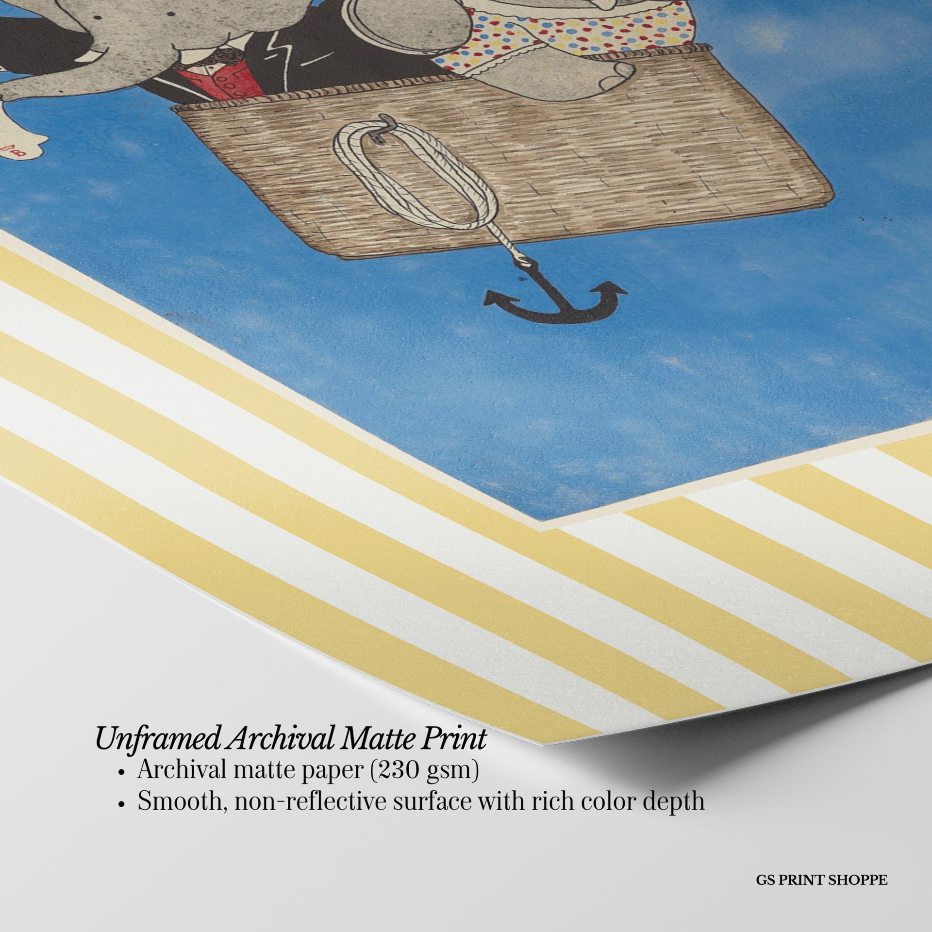 Set of Three Babar Yellow Stripe Vertical Art Prints
