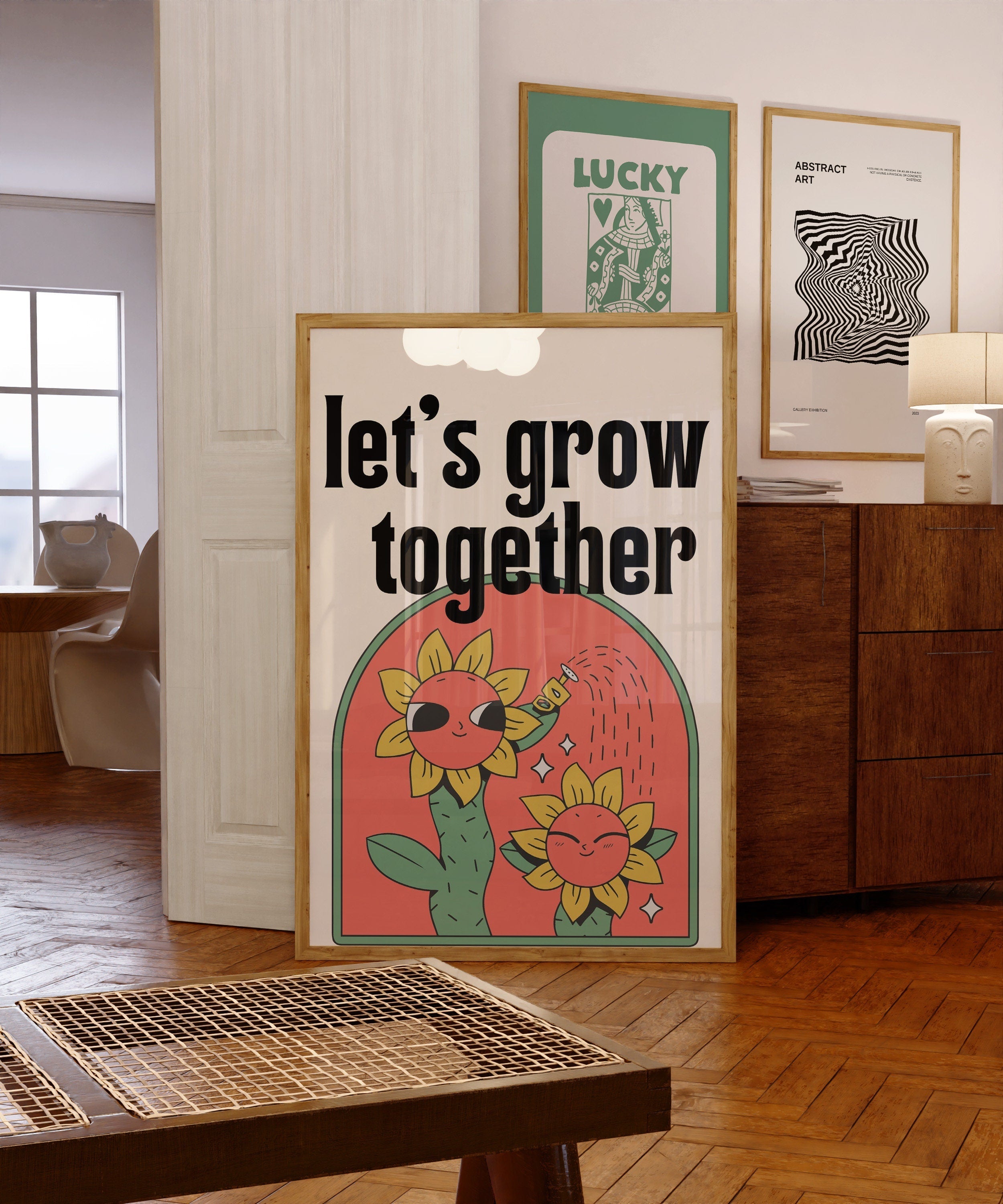 Let&#39;s Grow Together-Digital Download-Retro Friendship Print-Inspiration Art-Prints for school-Prints for Kids Room-Children Art-Flower Art