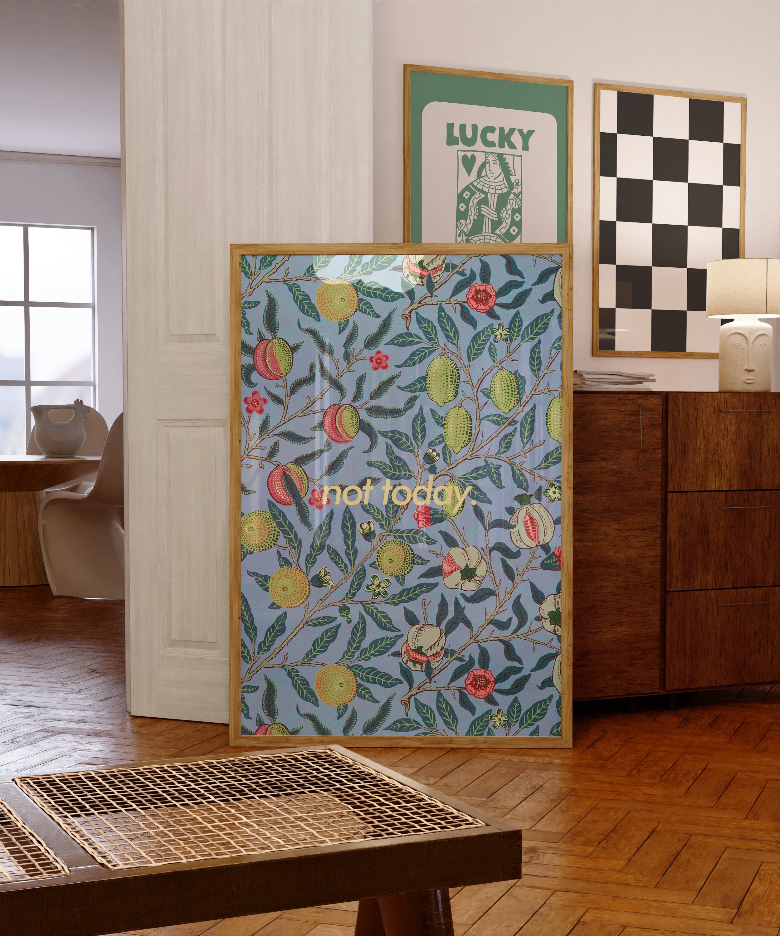 Not Today Art-William Morris-Altered Artwork-Funny Classic Art-Pop Art-Downloadable Art Print- William Morris Wallpaper-Funny Dorm Decor