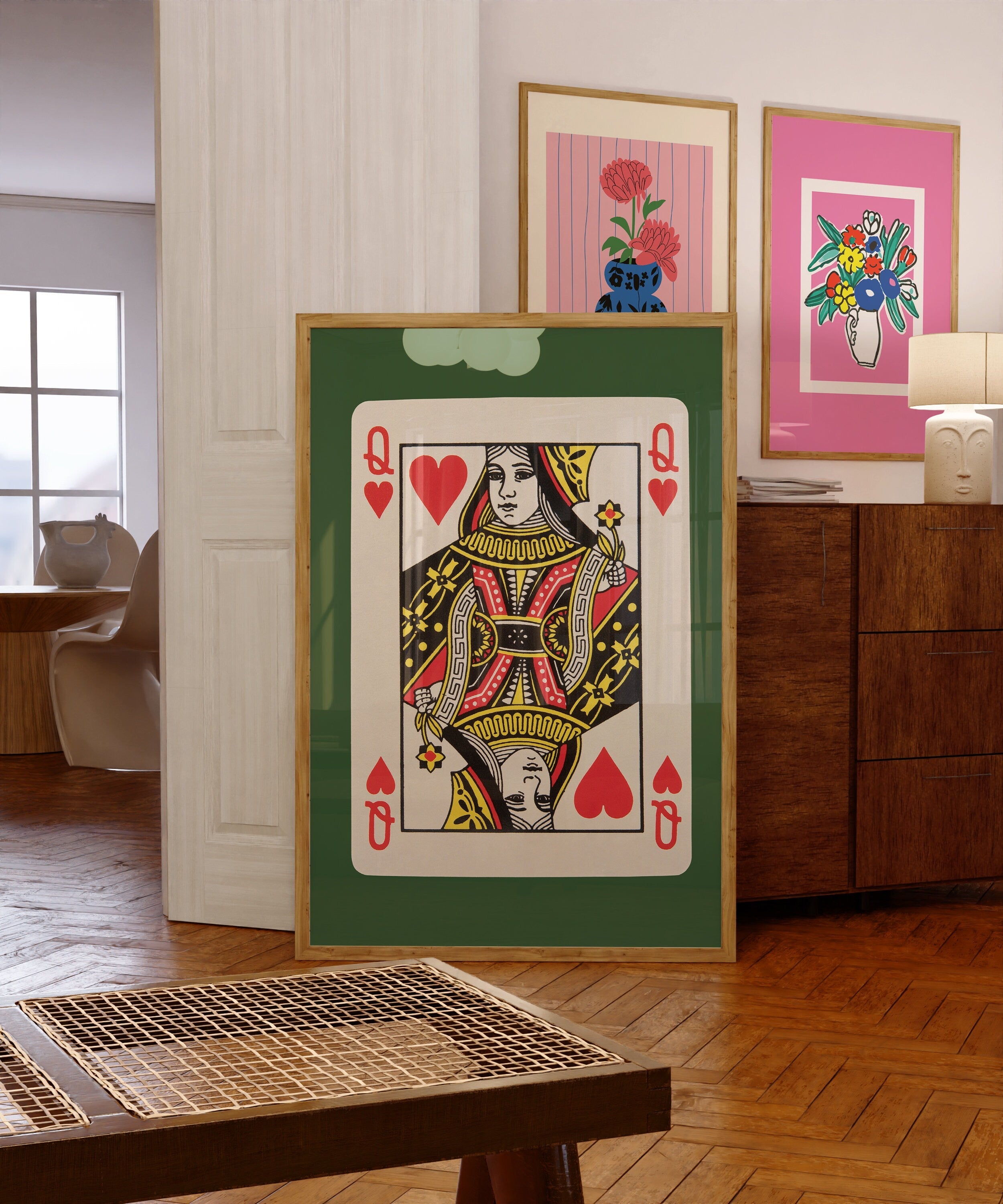 Queen Card Art-Digital Download-Wall Print-Retro Art Print-Queen Of Hearts-Playing Card-Downloadable Art-Trendy Art Print-Preppy Art Prints