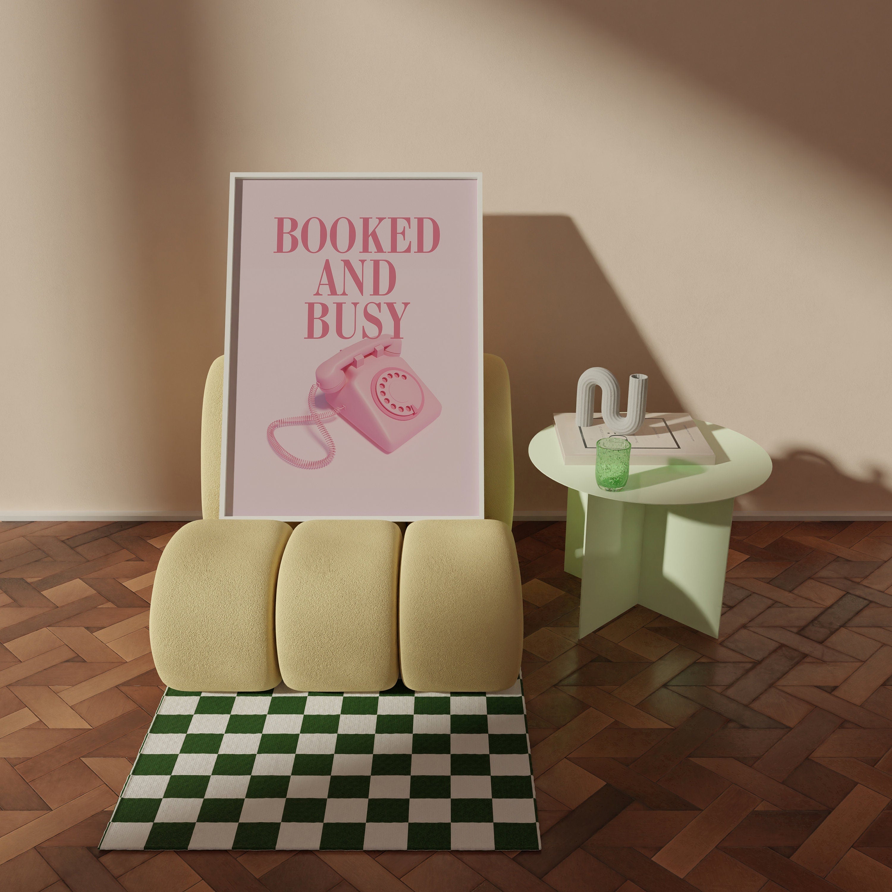 Booked and Busy, Retro Poster, Pink Large Posters, Digital Wall Art, Retro Phone Print, Y2K Art Print, Pink Preppy Art, Cute Wall Prints
